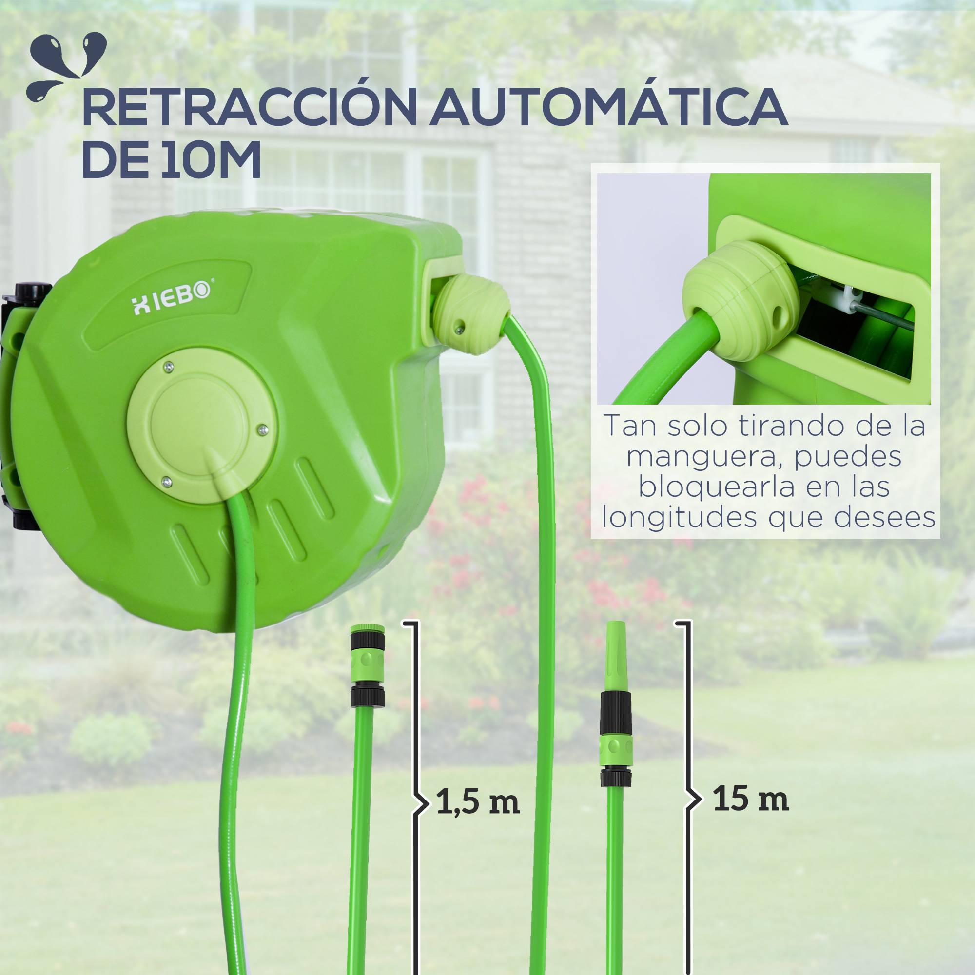 ComfortXL - Dévidoir mural automatique en PP tuyau 10 m pour jardin arrosage orientable 180° - ComfortXL Outdoor Living - Image 7