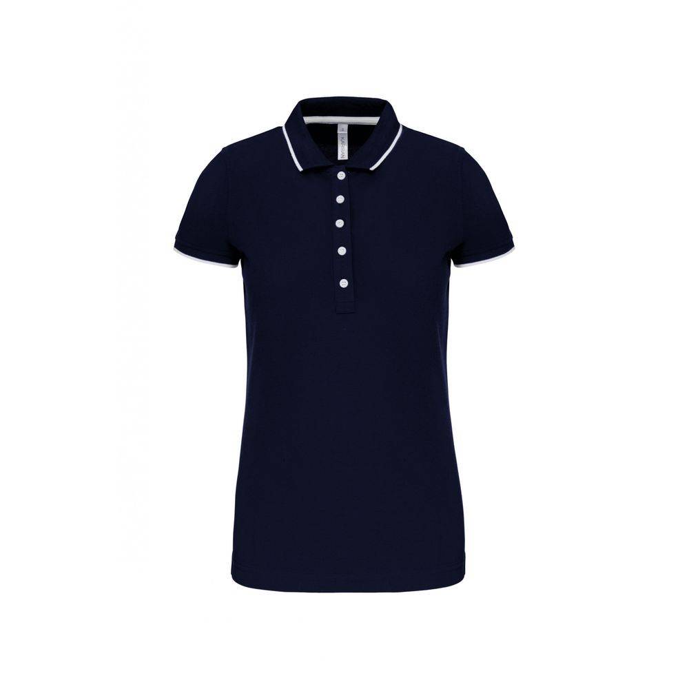 Polo maille piqué femme Kariban 100% coton Bleu Marine / Blanc S - Image 1