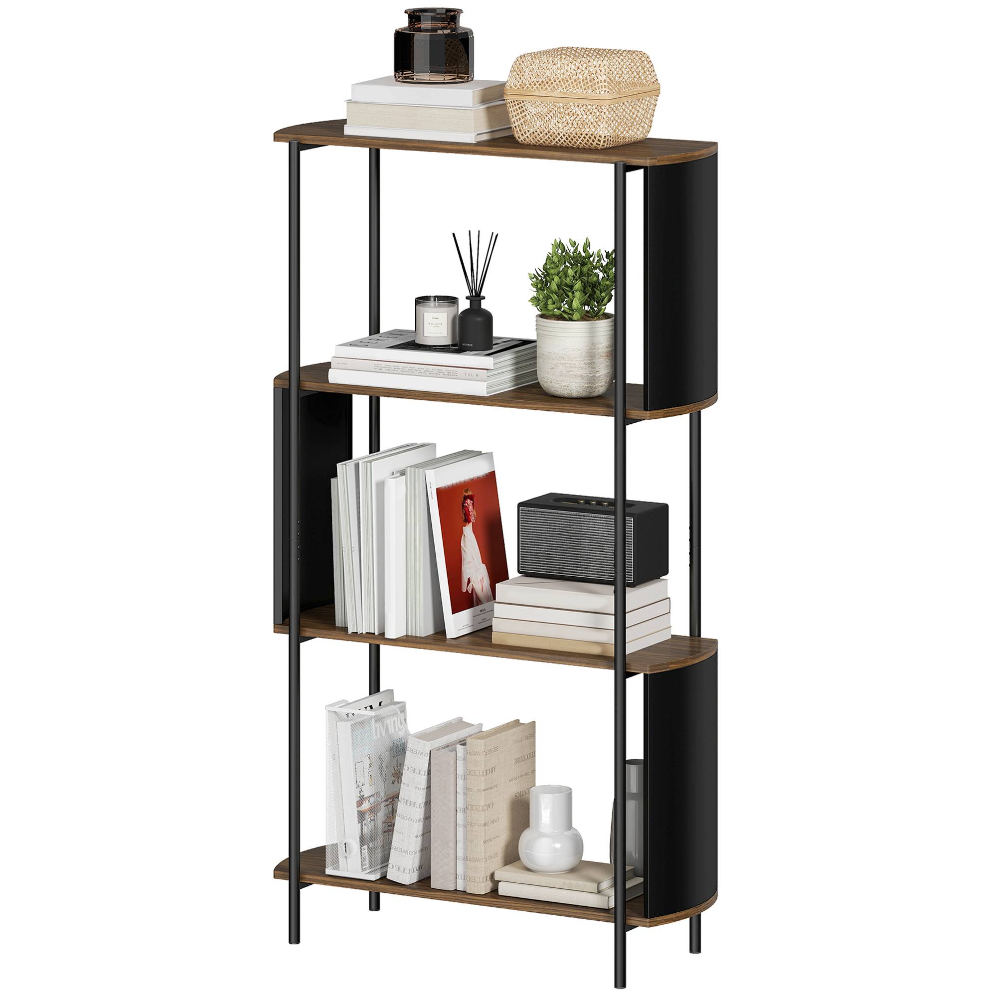 Étagère à livres, autoportante, à 4 niveaux, design incurvé, pour salon ou chambre, 80 x 30 x 141 cm, marron - Image 2