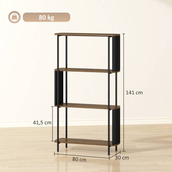 Étagère à livres, autoportante, à 4 niveaux, design incurvé, pour salon ou chambre, 80 x 30 x 141 cm, marron - Image 5