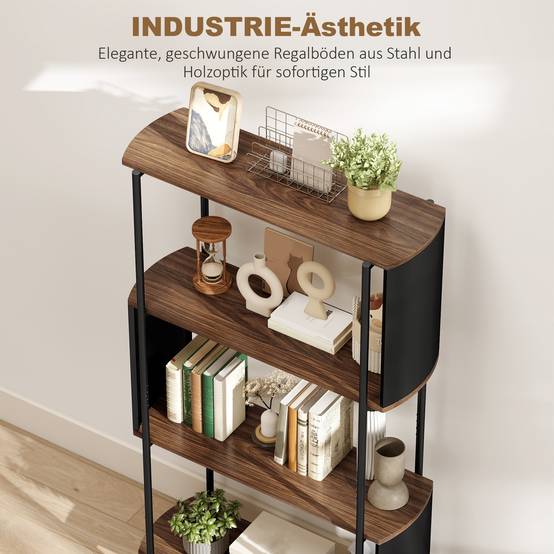 Étagère à livres, autoportante, à 4 niveaux, design incurvé, pour salon ou chambre, 80 x 30 x 141 cm, marron - Image 7