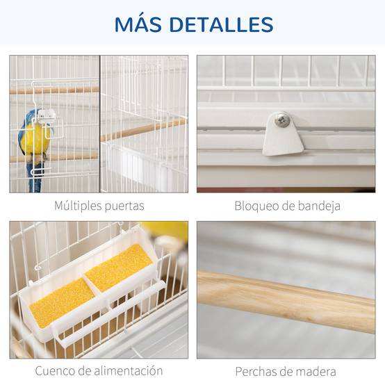 Grande Volière sur Roulettes pour Perruches Canaris Cage Mobile avec Étagère 78x52x132 cm Blanc - ComfortXL Outdoor Living - Image 9