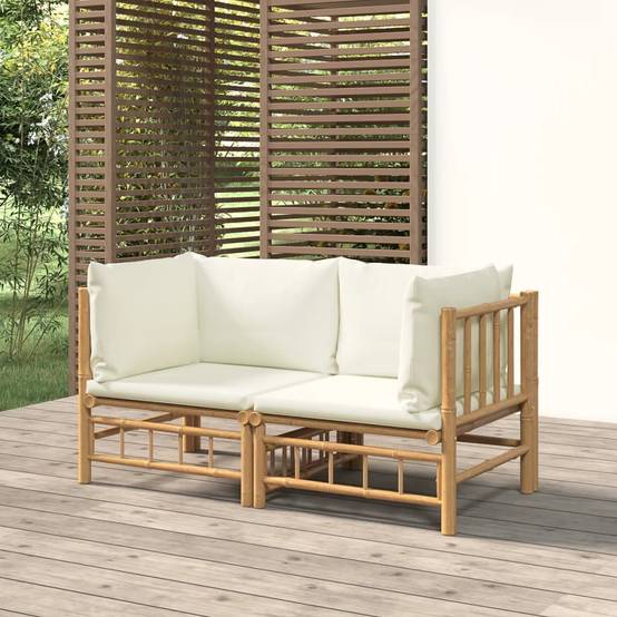 ComfortXL - Canapés d'Angle Jardin Bambou 2 pcs Coussins Crème Modulables – ComfortXL Outdoor Living - Image 1