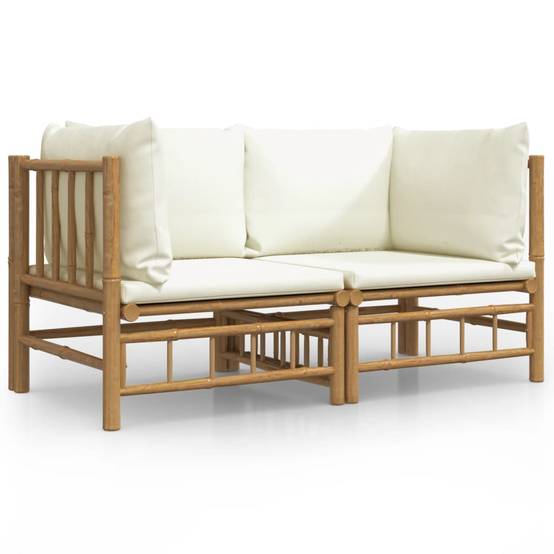 ComfortXL - Canapés d'Angle Jardin Bambou 2 pcs Coussins Crème Modulables – ComfortXL Outdoor Living - Image 2