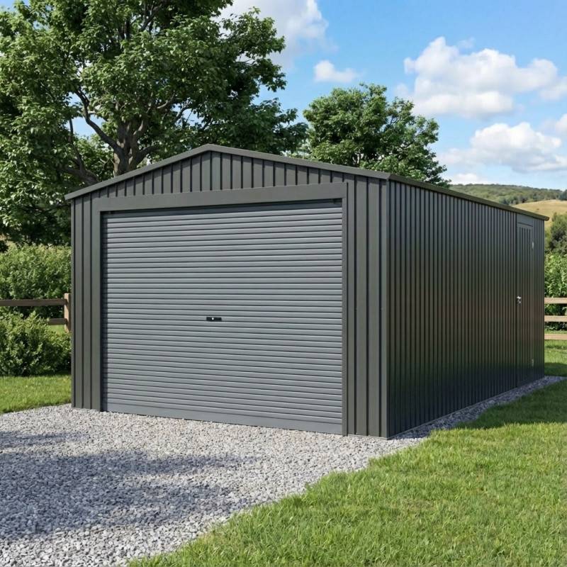 Garage métal 17,31m² anthracite porte enroulable aluminium X-Metal - Image 1