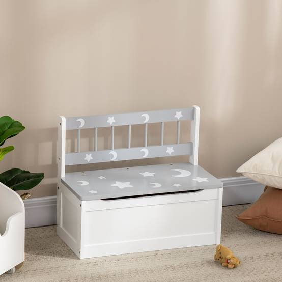 Coffre de Rangement Jouets en Bois 2 Compartiments avec Roulettes et Poignée, Étagère Mobile Enfant, 40 x 43 x 43 cm, Blanc/Naturel - Image 4
