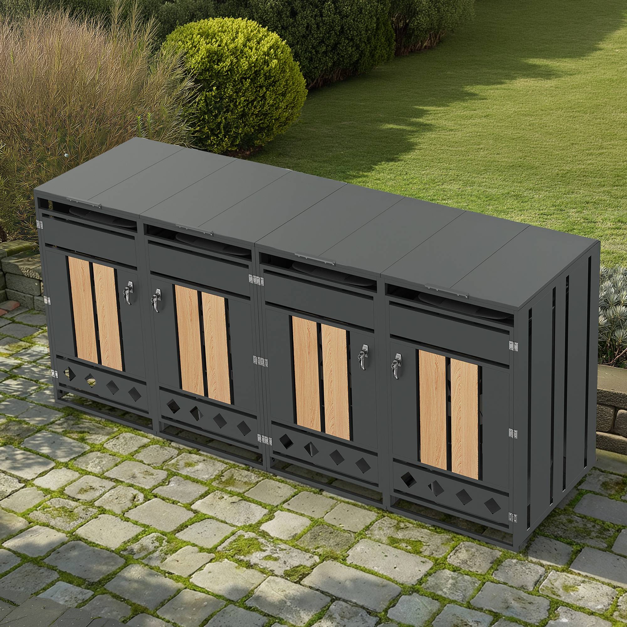 Mülltonnenbox métal et bois gris, 132 x 80 x 118.5 cm - PANGIVO - Image 10