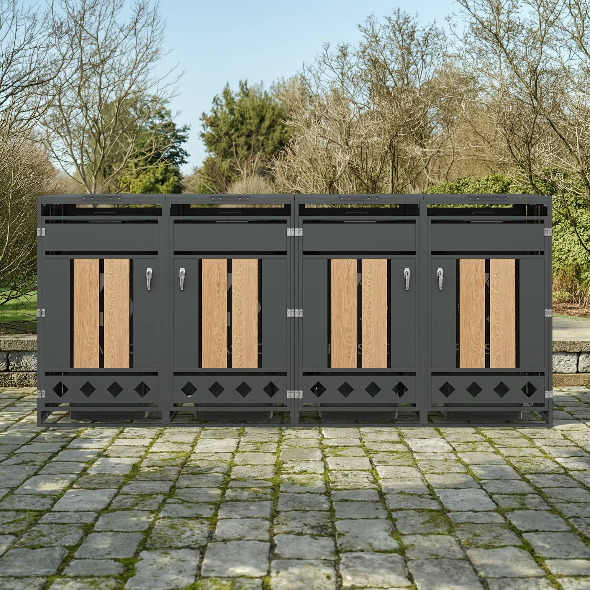 Mülltonnenbox métal et bois gris, 132 x 80 x 118.5 cm - PANGIVO - Image 7