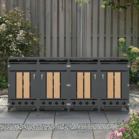 Mülltonnenbox métal et bois gris, 132 x 80 x 118.5 cm - PANGIVO - Image 1