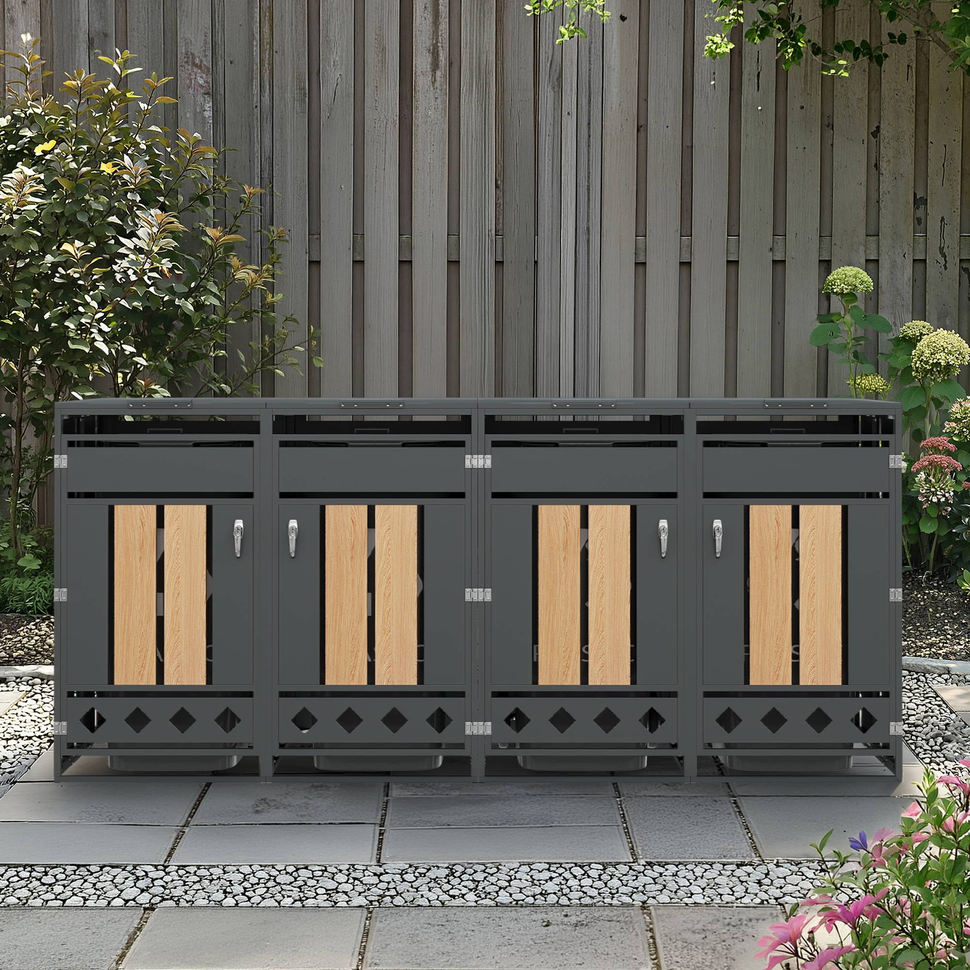 Mülltonnenbox métal et bois gris, 132 x 80 x 118.5 cm - PANGIVO - Image 1