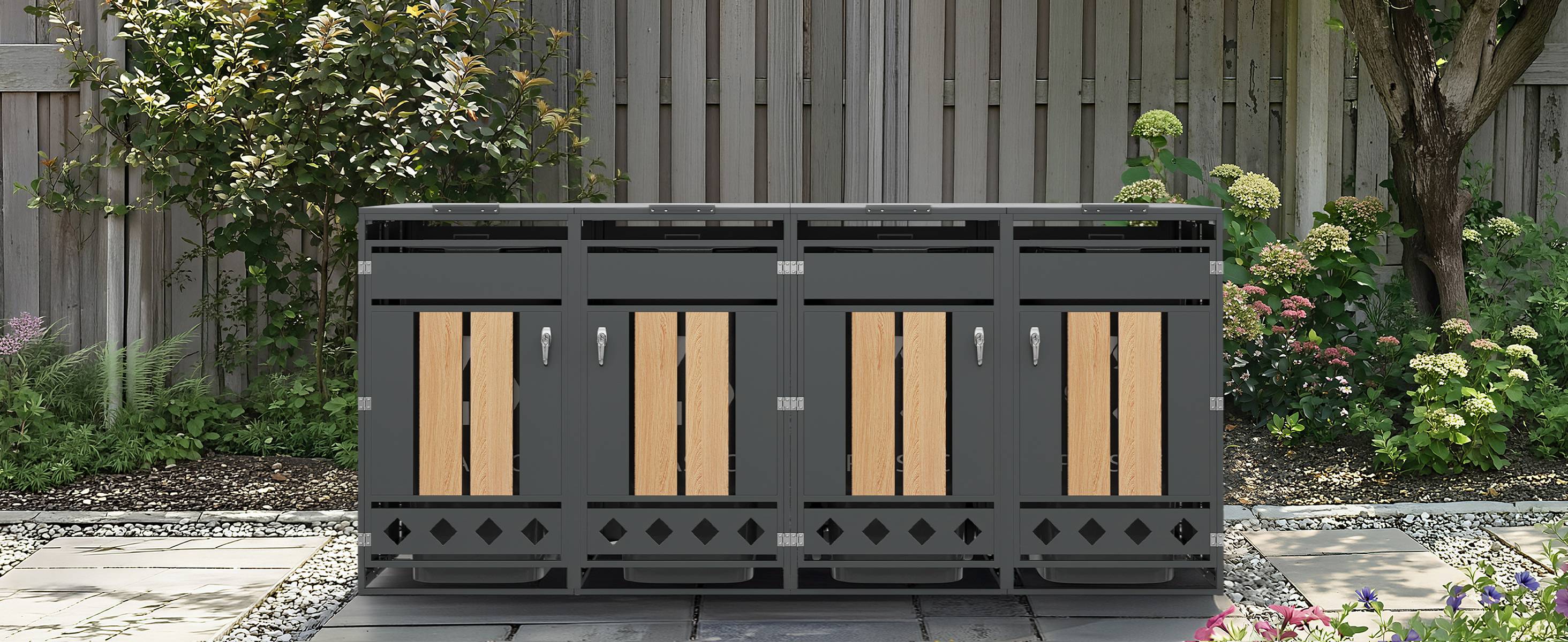 Mülltonnenbox métal et bois gris, 132 x 80 x 118.5 cm - PANGIVO - Image 6