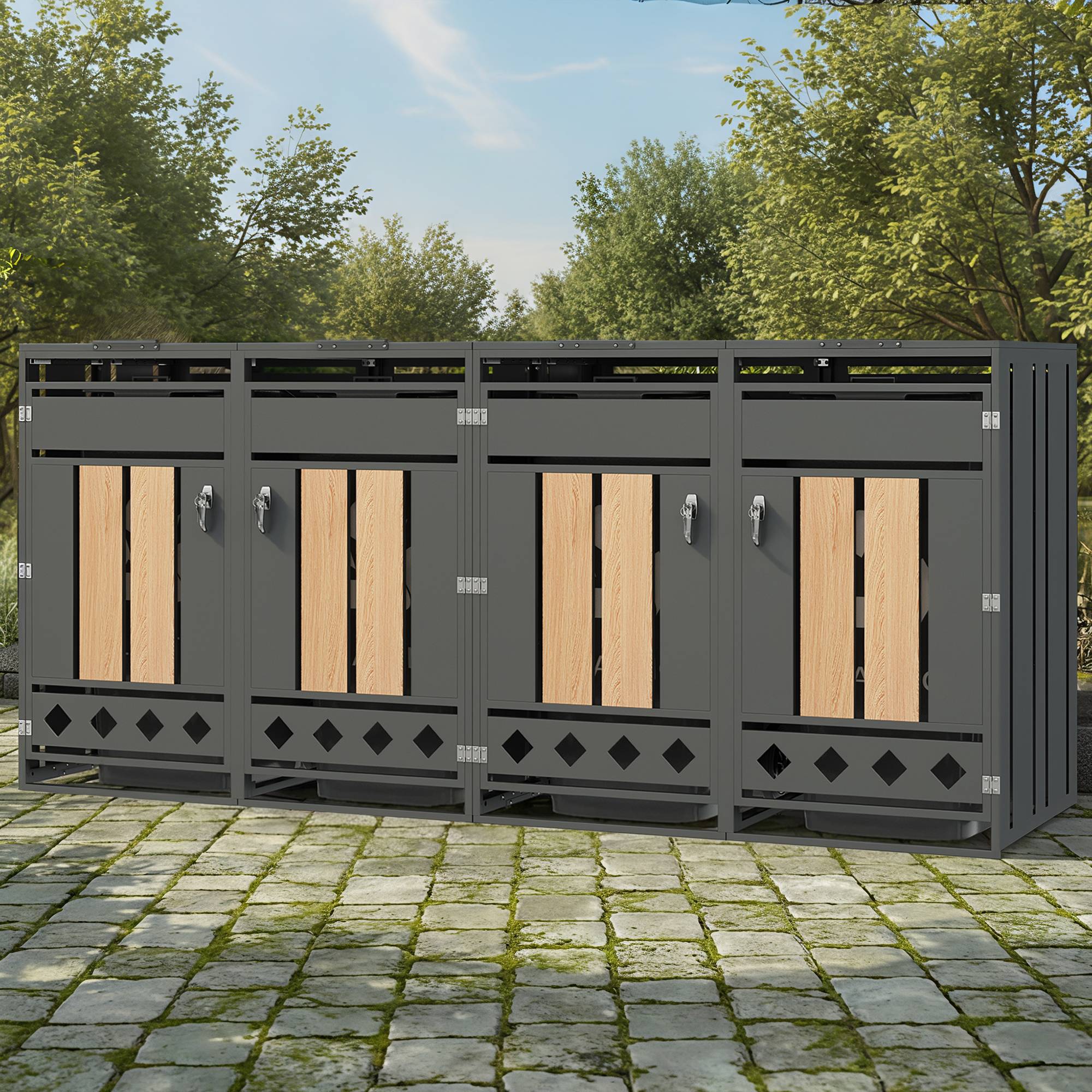 Mülltonnenbox métal et bois gris, 132 x 80 x 118.5 cm - PANGIVO - Image 9
