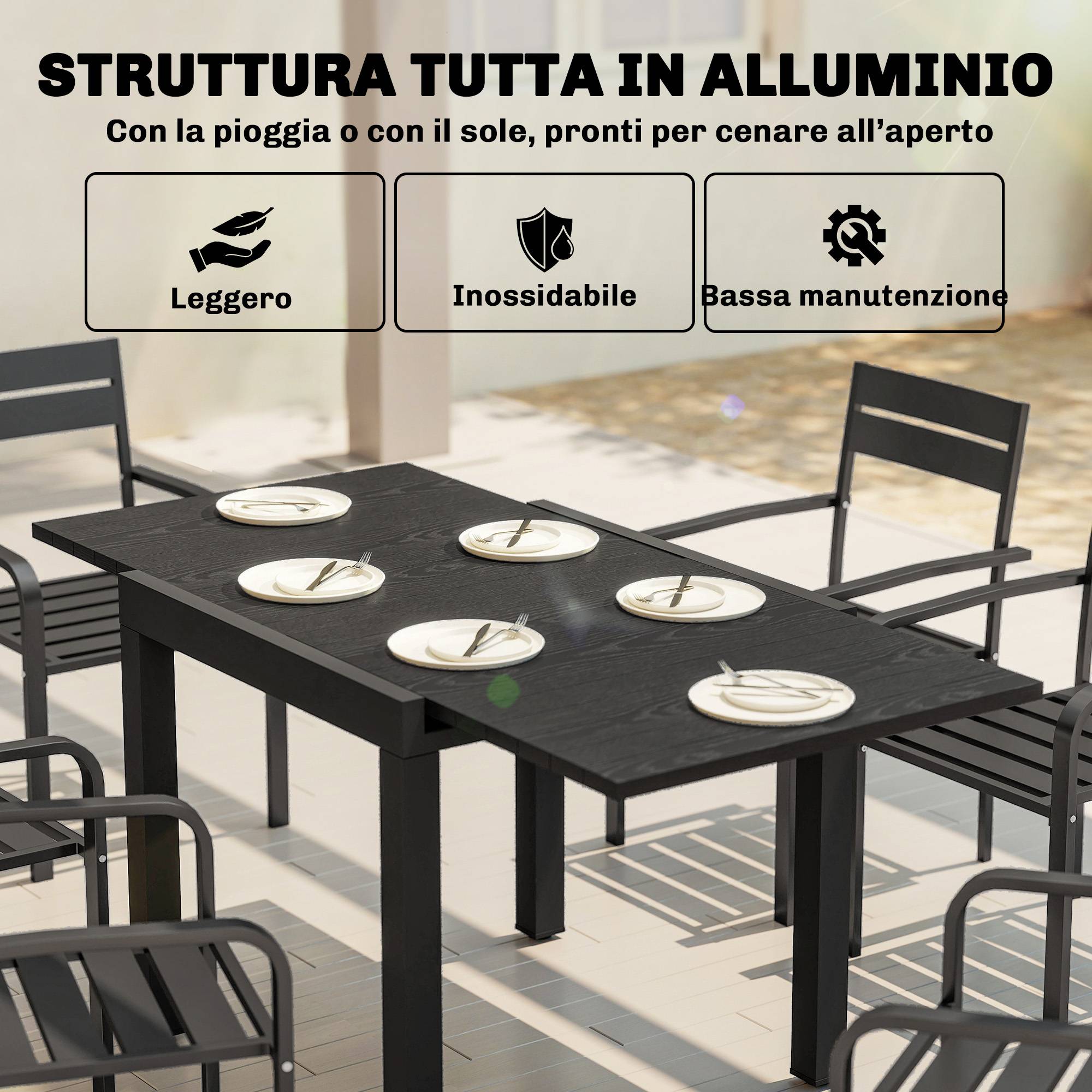 ComfortXL - Table de jardin extensible aluminium terrasse 4 à 6 personnes effet bois 160cm noir - ComfortXL Outdoor Living - Image 7