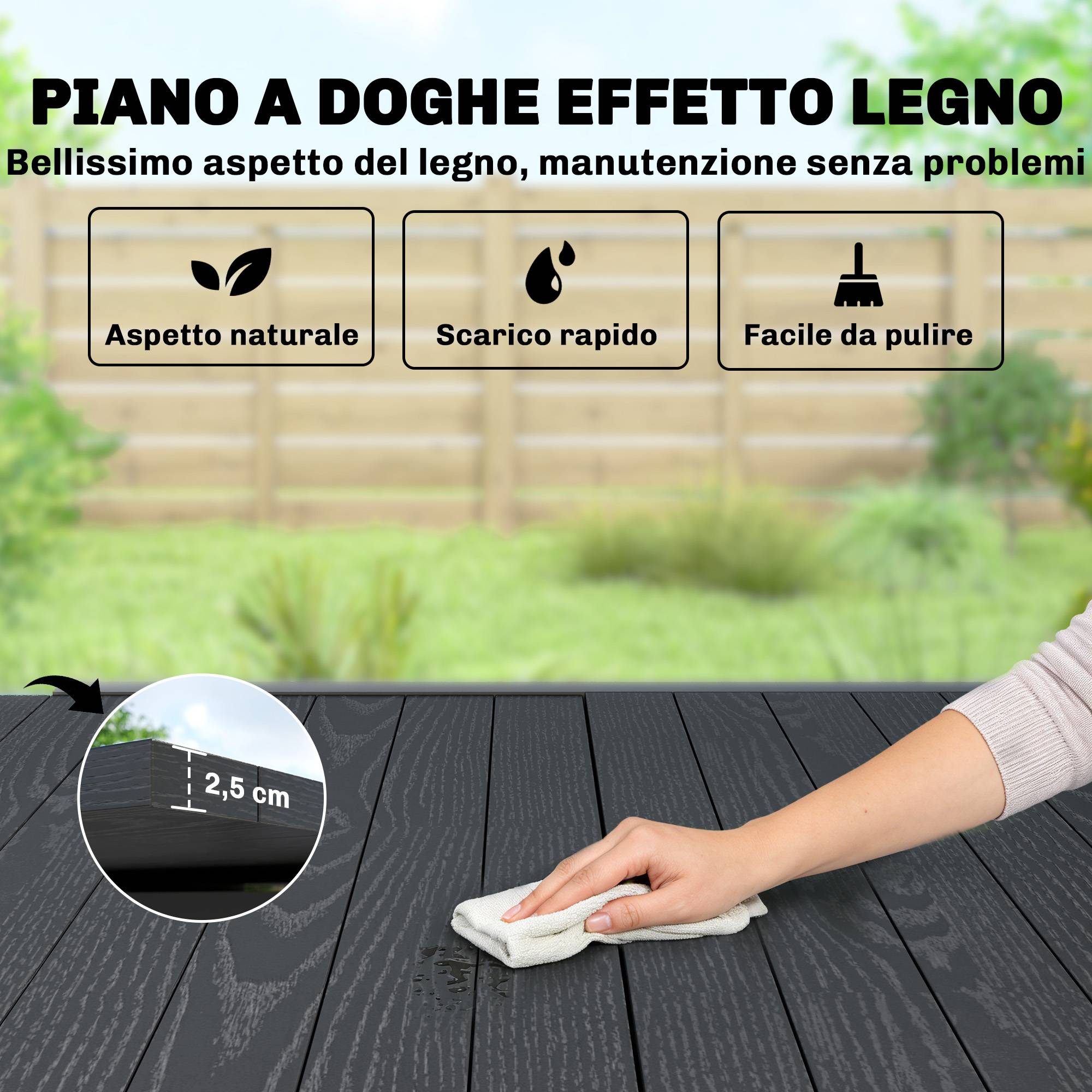 ComfortXL - Table de jardin extensible aluminium terrasse 4 à 6 personnes effet bois 160cm noir - ComfortXL Outdoor Living - Image 8