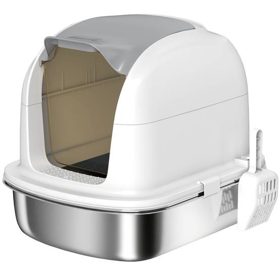 ComfortXL - Maison de toilette XL pour chat avec bac inox et coque ABS blanc 52,4 x 41,3 x 42 cm et couvercle relevable - Image 10