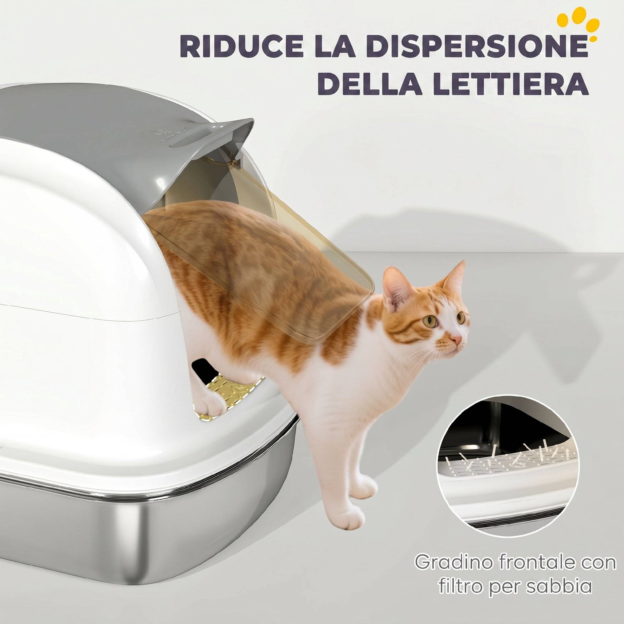 ComfortXL - Maison de toilette XL pour chat avec bac inox et coque ABS blanc 52,4 x 41,3 x 42 cm et couvercle relevable - Image 8
