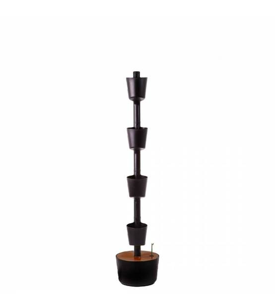 Jardinière verticale CitySens noire et bois teck avec 4 pots et arrosage automatique digital - Image 1