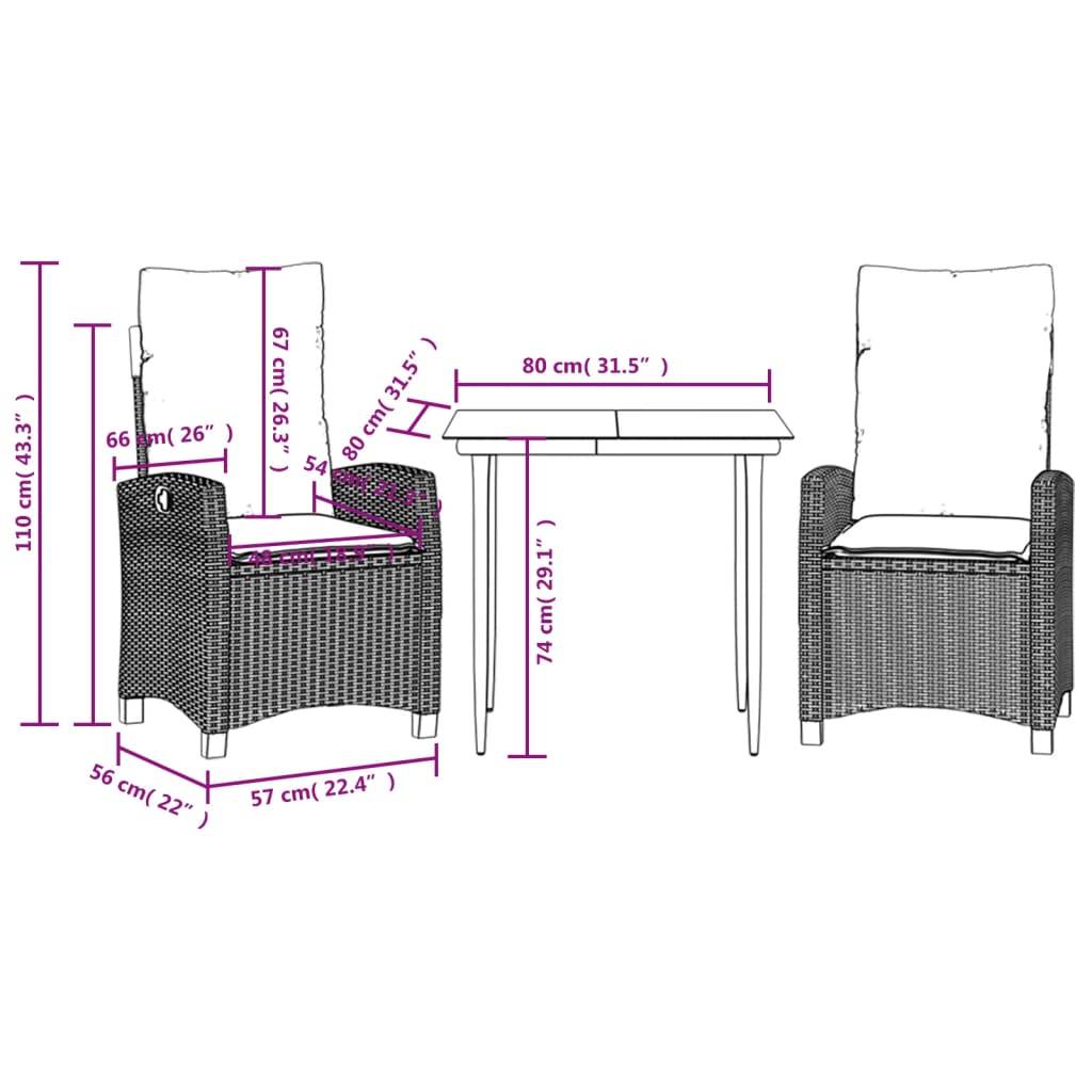 ComfortXL - Salon de Jardin 2 Personnes Résine Tressée Beige, Fauteuils Inclinables et Table Carrée Verre Noir – ComfortXL Outdoor Living - Image 9