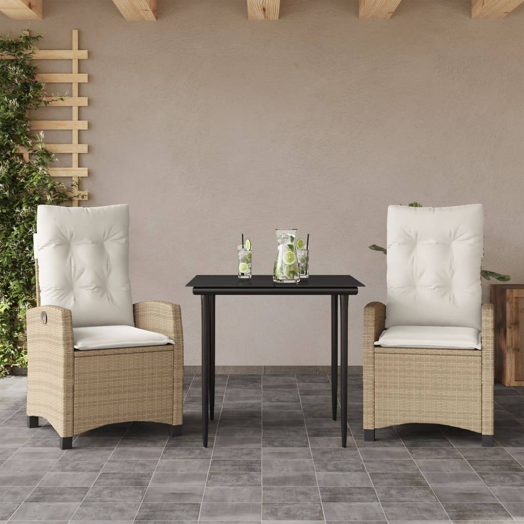 ComfortXL - Salon de Jardin 2 Personnes Résine Tressée Beige, Fauteuils Inclinables et Table Carrée Verre Noir – ComfortXL Outdoor Living - Image 1