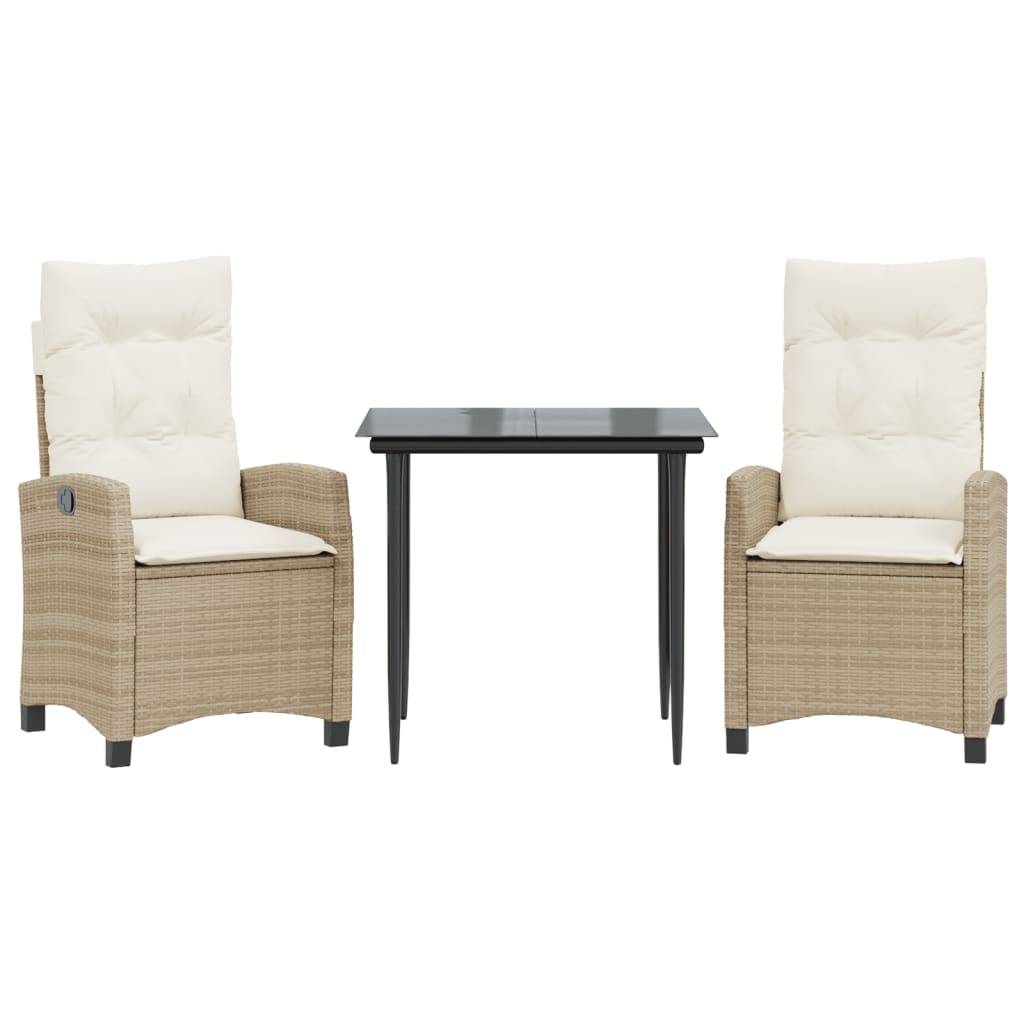 ComfortXL - Salon de Jardin 2 Personnes Résine Tressée Beige, Fauteuils Inclinables et Table Carrée Verre Noir – ComfortXL Outdoor Living - Image 2