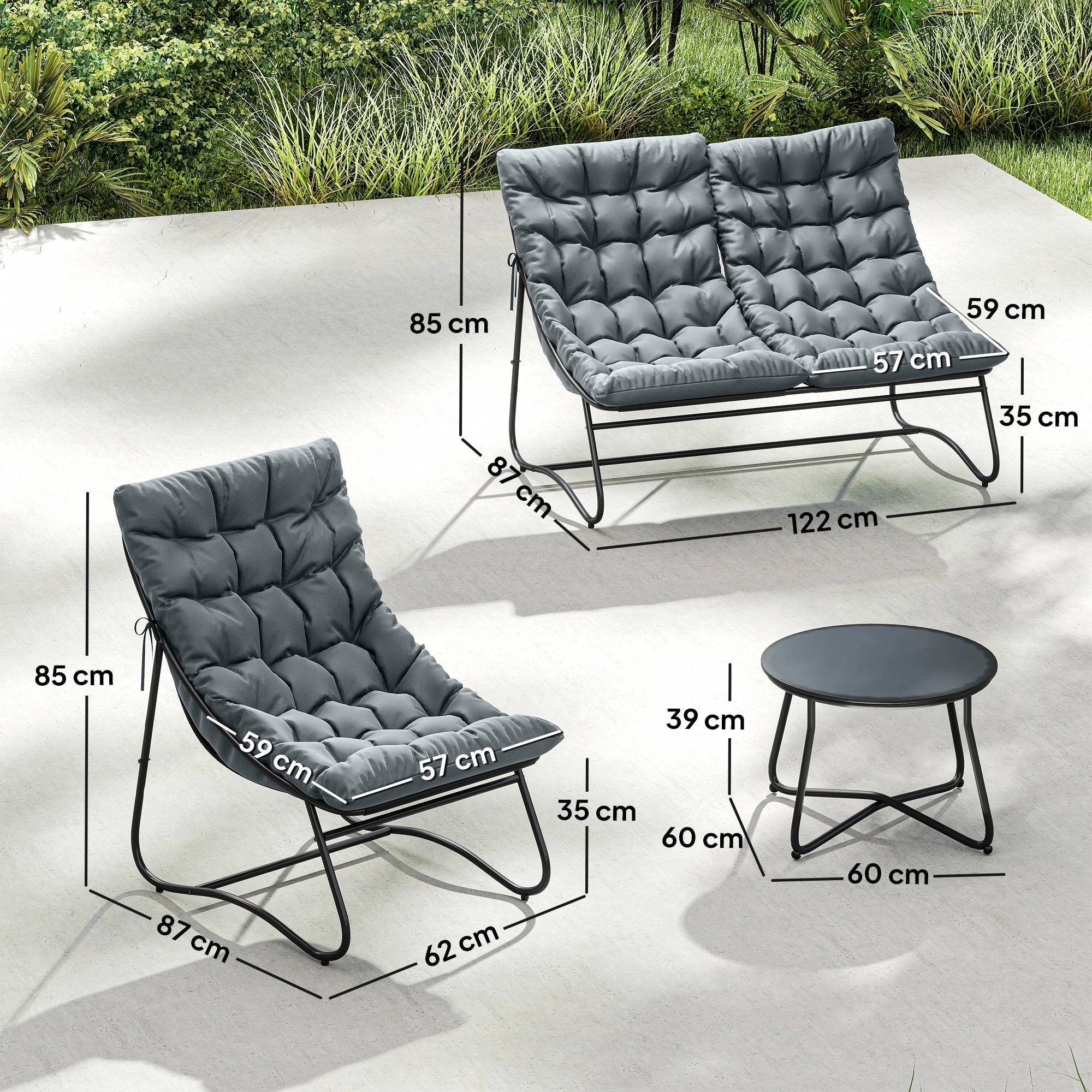 Salon de Jardin 4 pièces | Mobilier de jardin Gris Acier, polyester 122x87x85 cm - Image 5