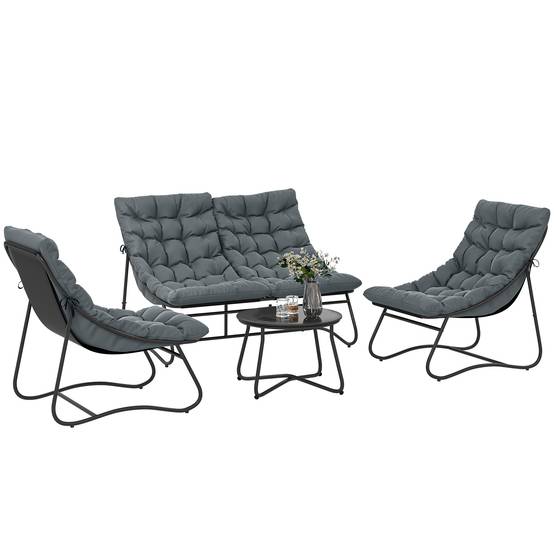 Salon de Jardin 4 pièces | Mobilier de jardin Gris Acier, polyester 122x87x85 cm - Image 1