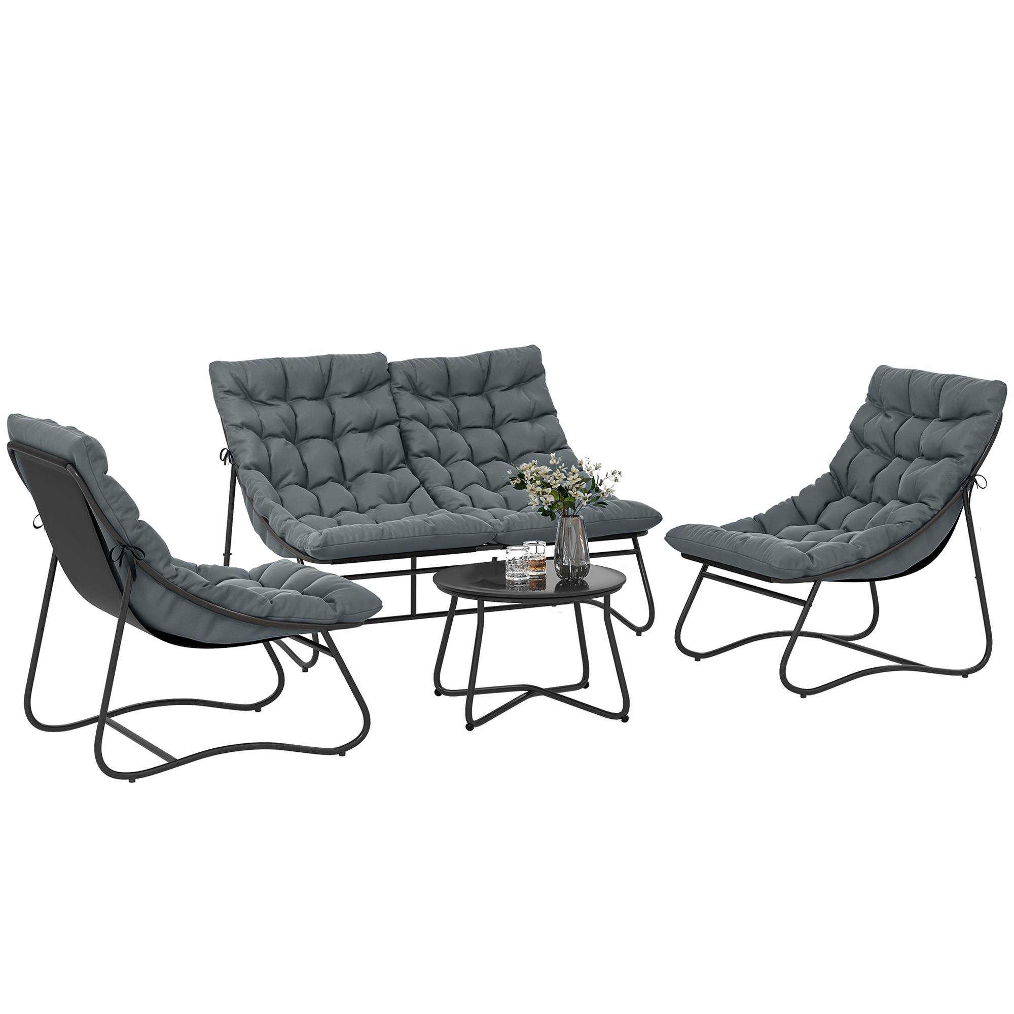 Salon de Jardin 4 pièces | Mobilier de jardin Gris Acier, polyester 122x87x85 cm - Image 1