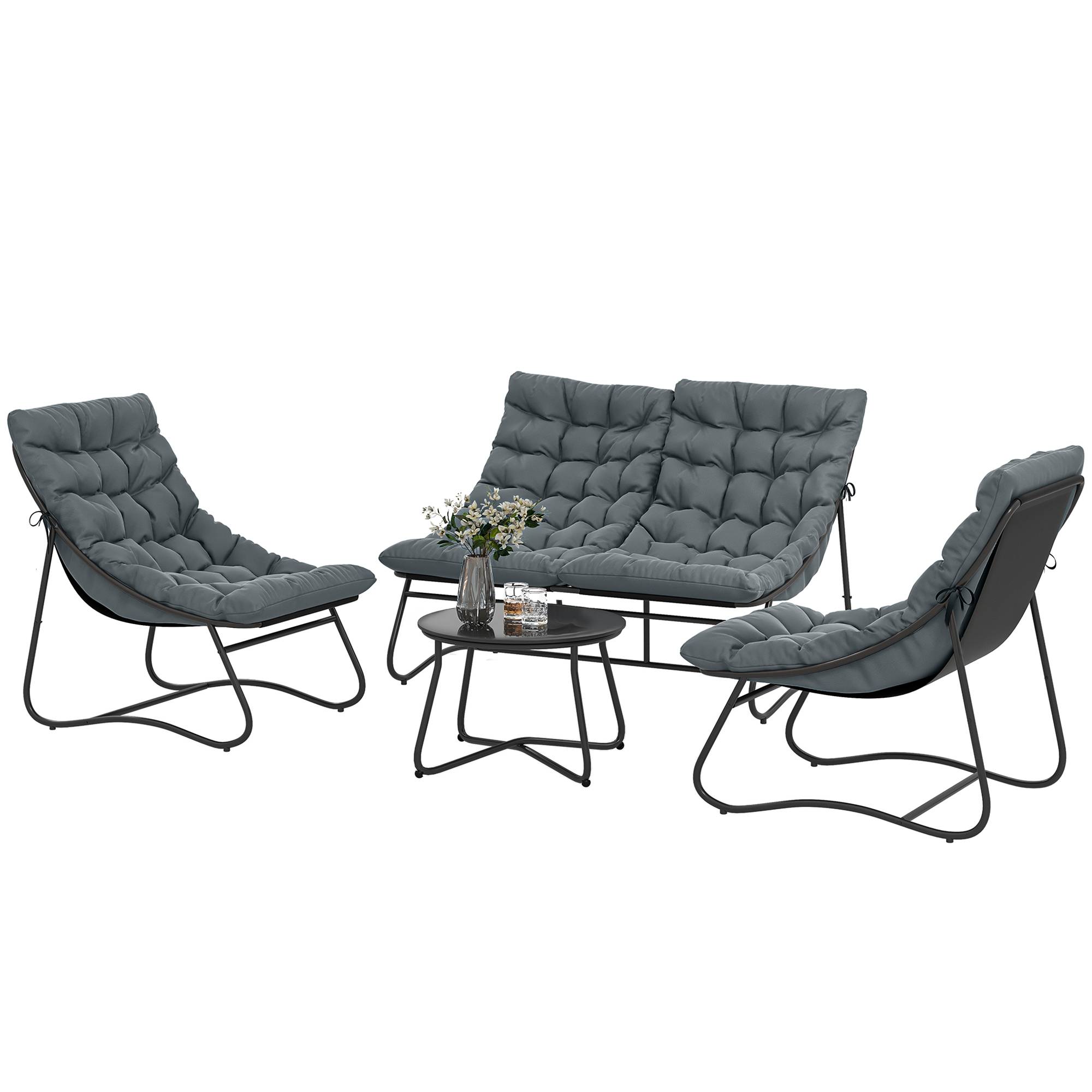 Salon de Jardin 4 pièces | Mobilier de jardin Gris Acier, polyester 122x87x85 cm - Image 2