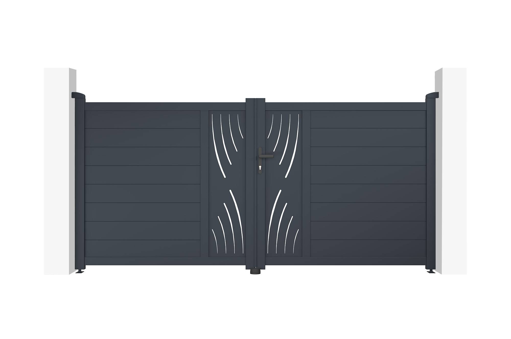 Casanoov Portail battant 3 m VELETA H.140 cm aluminium gris - Image 1