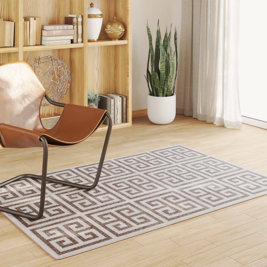 Tapis Décoratif Carré Poils Courts pour Intérieur Extérieur Antidérapant et Lavable Brun 120x180cm – ComfortXL Outdoor Living - Image 1
