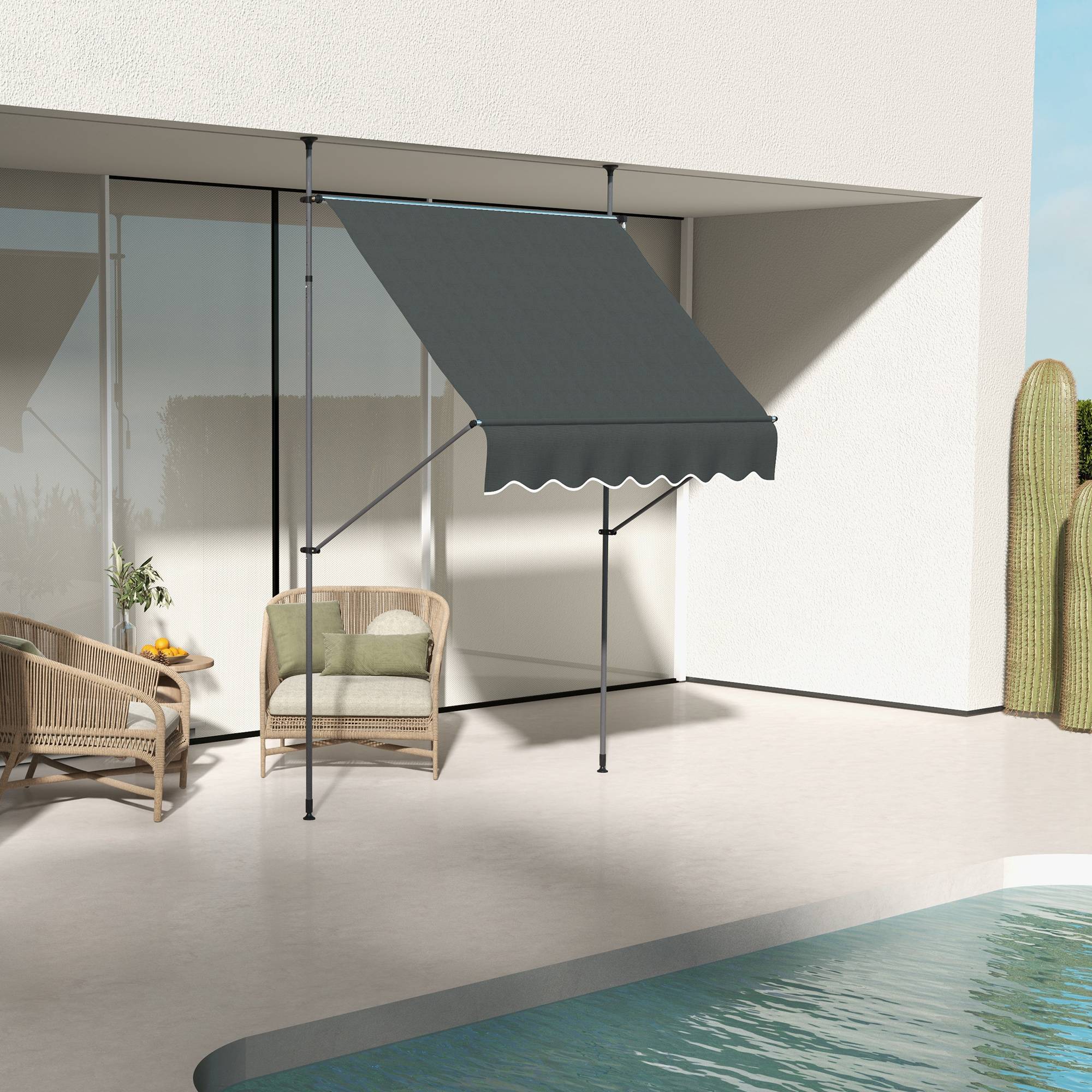Store banne rétractable manuel à manivelle 200 x 120 x 210-300 cm, hauteur réglable, imperméable et anti-UV, gris foncé - Image 3