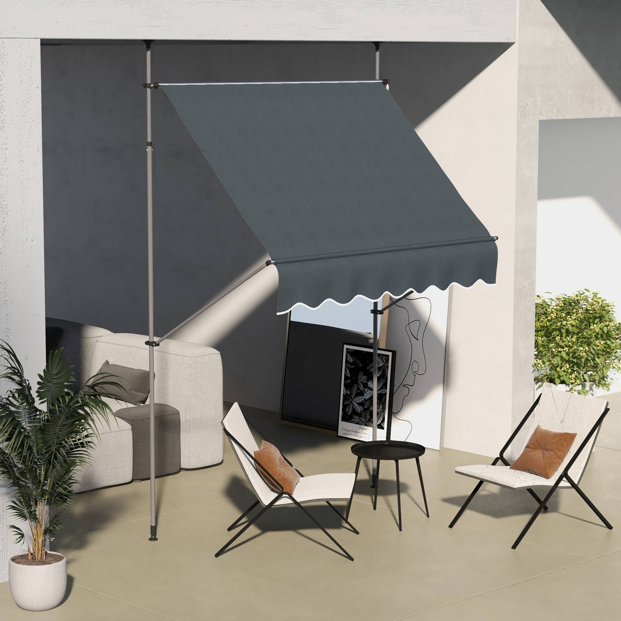Store banne rétractable manuel à manivelle 200 x 120 x 210-300 cm, hauteur réglable, imperméable et anti-UV, gris foncé - Image 4