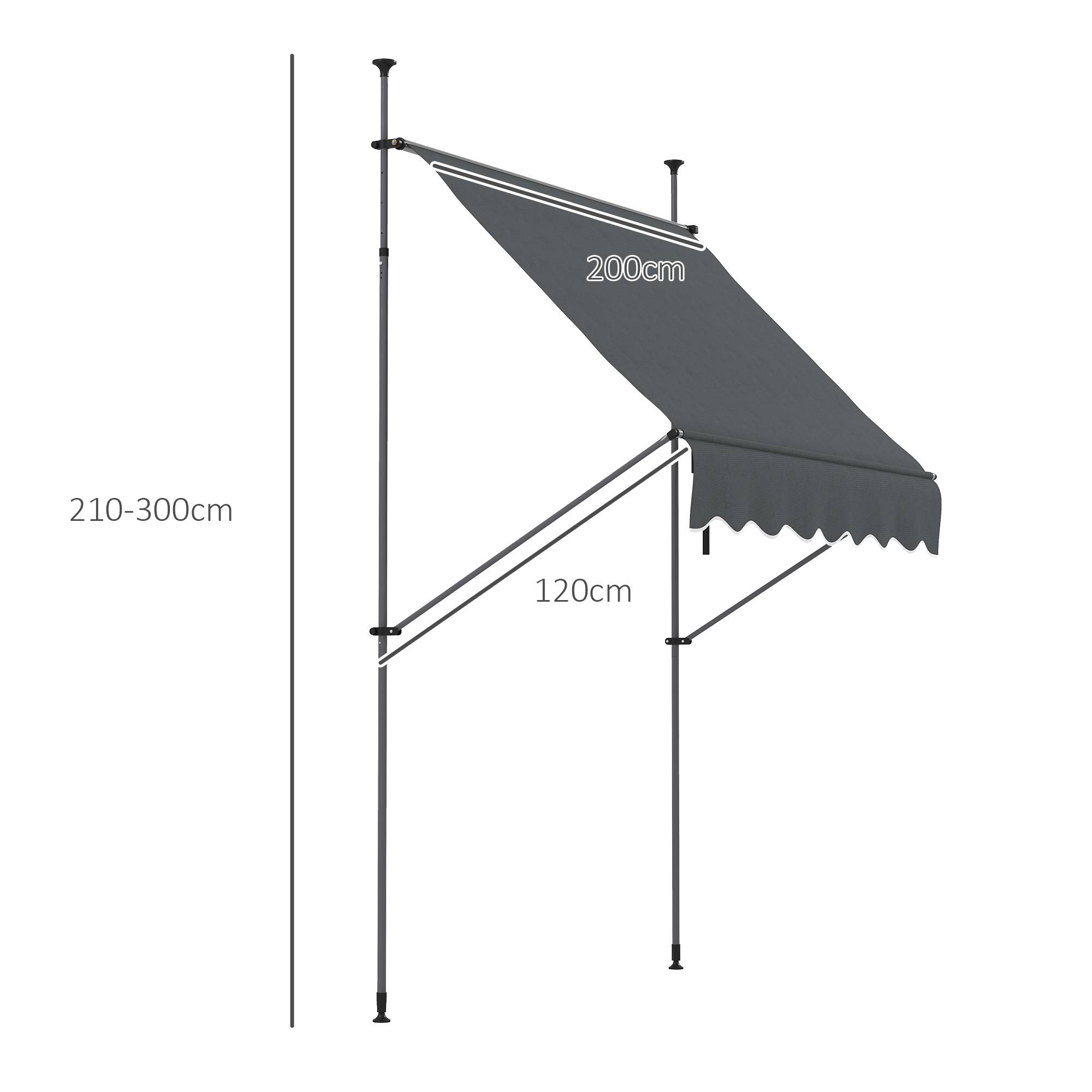 Store banne rétractable manuel à manivelle 200 x 120 x 210-300 cm, hauteur réglable, imperméable et anti-UV, gris foncé - Image 5