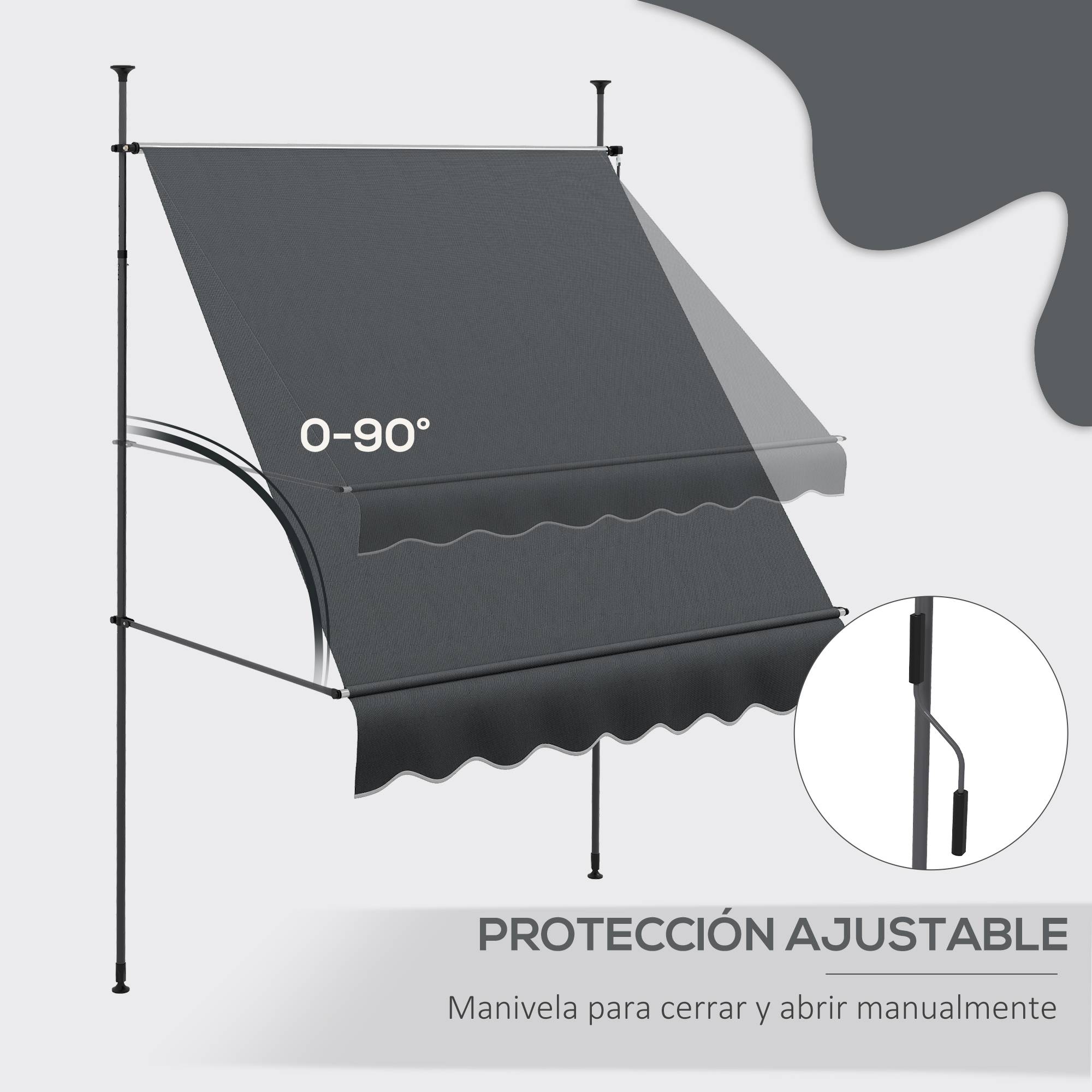 Store banne rétractable manuel à manivelle 200 x 120 x 210-300 cm, hauteur réglable, imperméable et anti-UV, gris foncé - Image 7