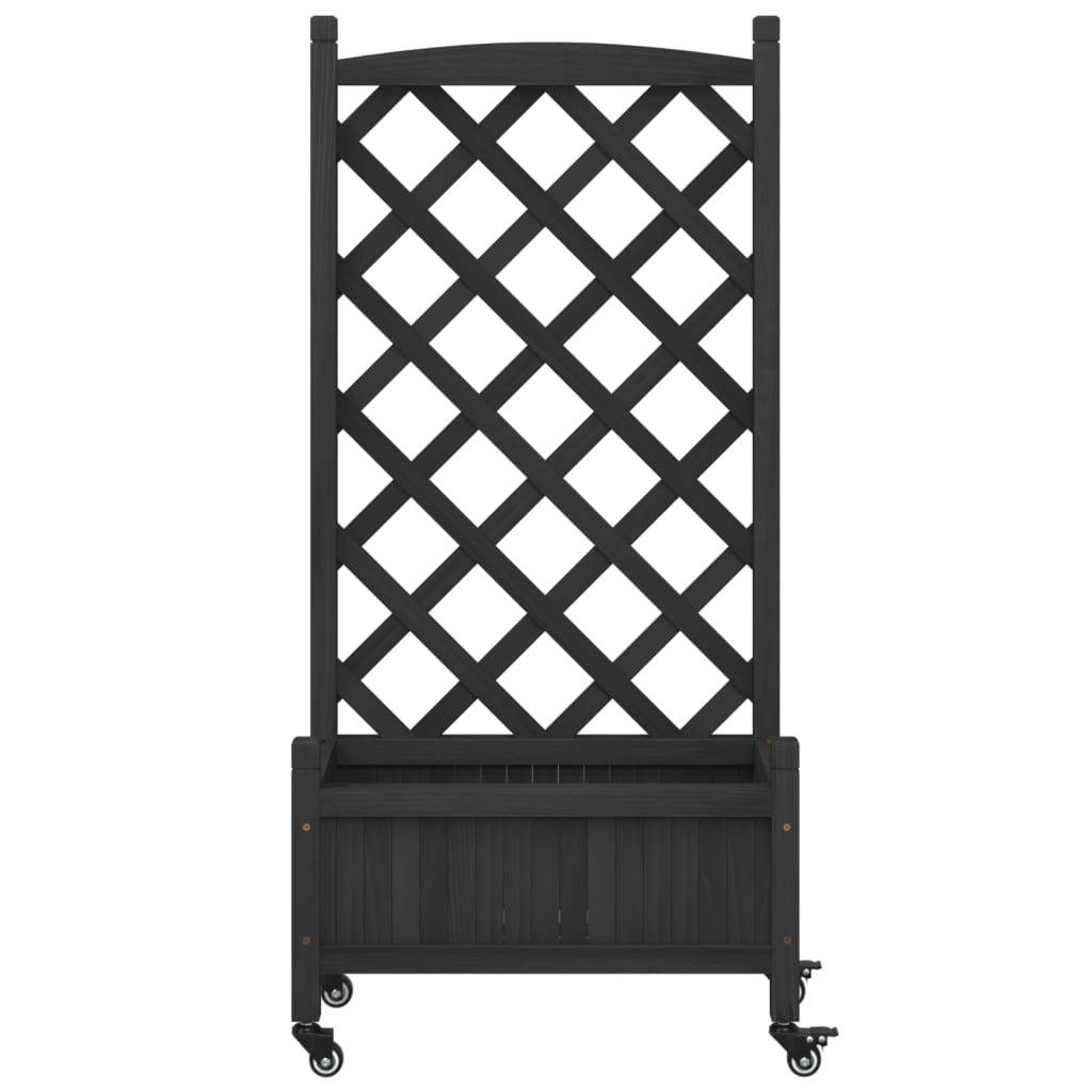 Jardinière avec treillis bois de sapin noir 55 x 29.5 x 117.5 cm - PANGIVO - Image 4