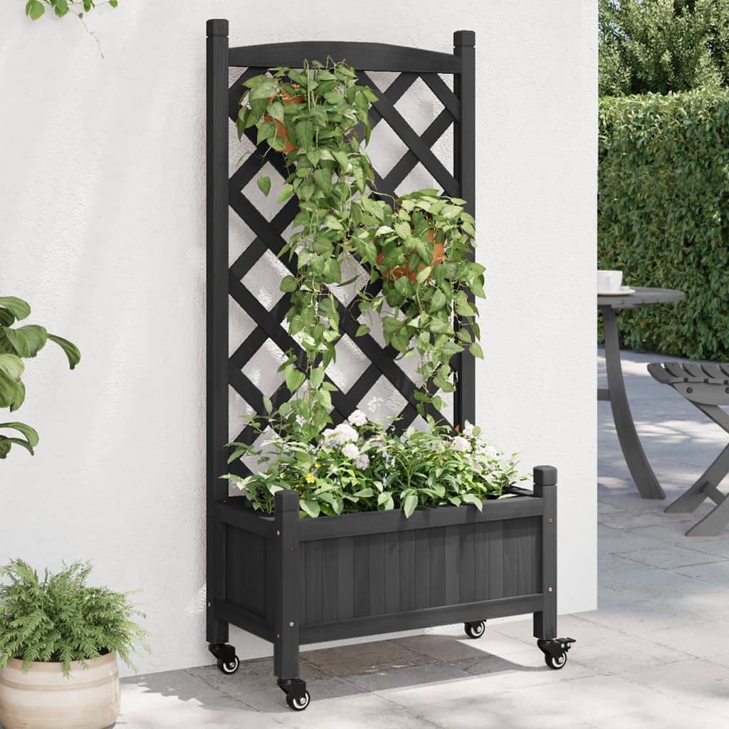 Jardinière avec treillis bois de sapin noir 55 x 29.5 x 117.5 cm - PANGIVO - Image 1
