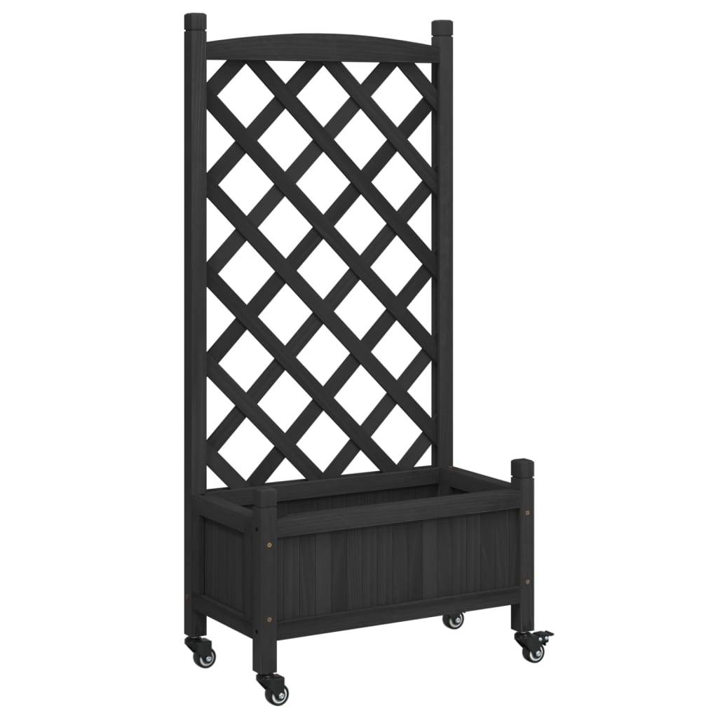 Jardinière avec treillis bois de sapin noir 55 x 29.5 x 117.5 cm - PANGIVO - Image 2