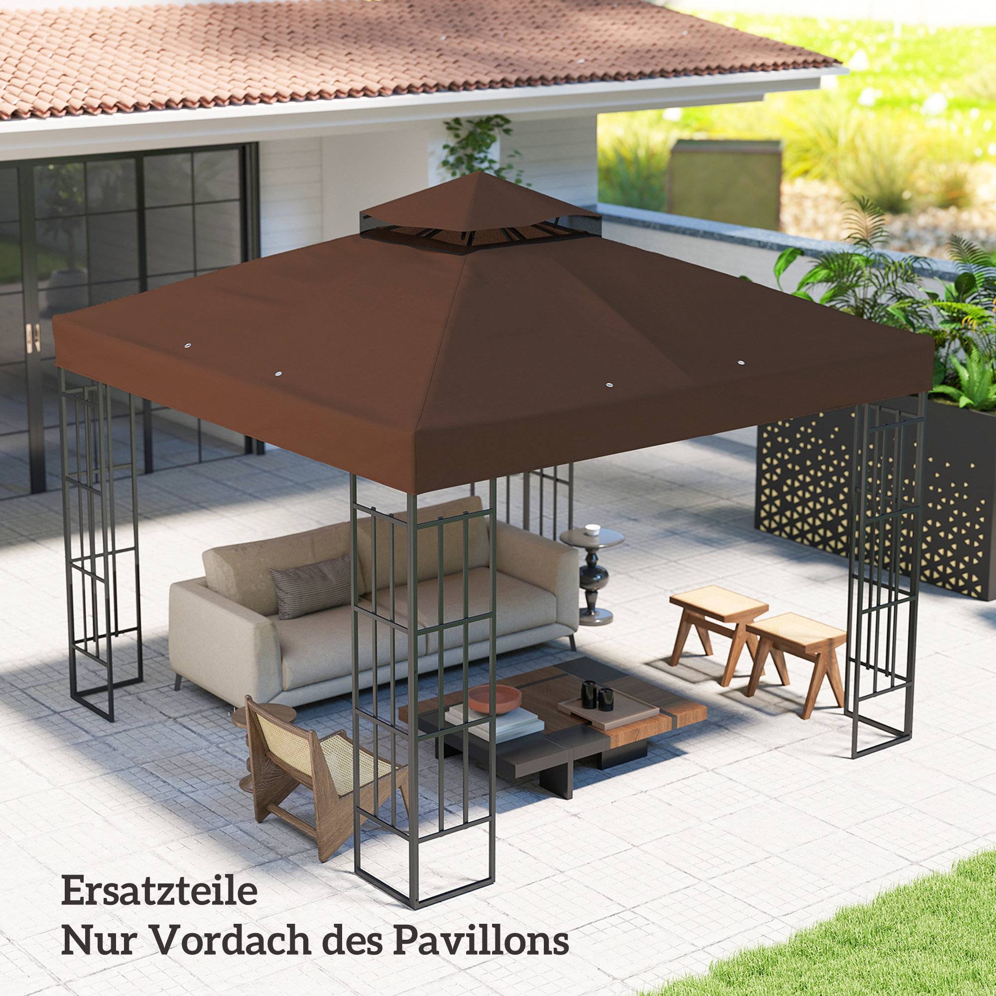 Toit remplacement pavillon 3x3 m bâche trous évacuation UPF30+ pare-soleil café - Image 10