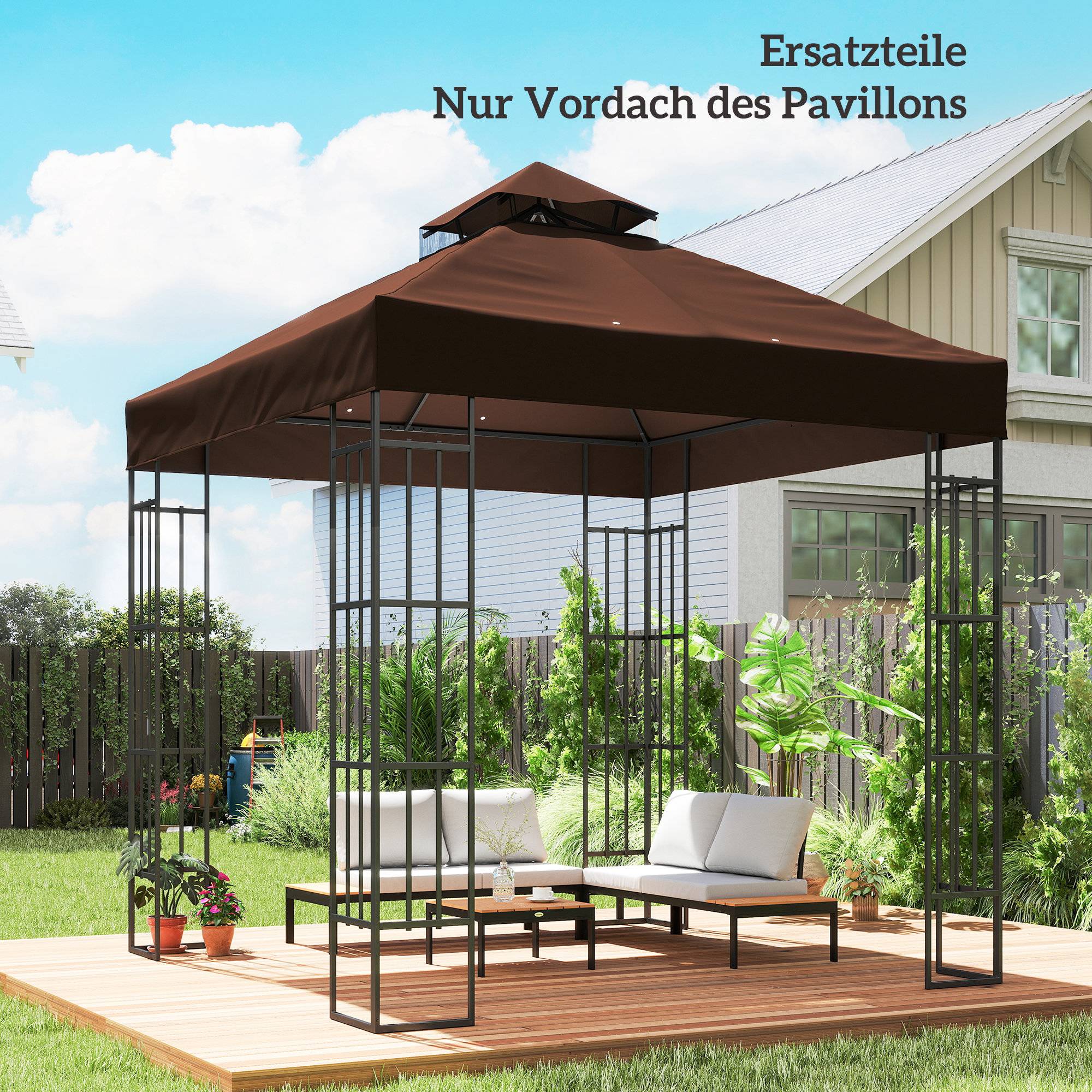 Toit remplacement pavillon 3x3 m bâche trous évacuation UPF30+ pare-soleil café - Image 3