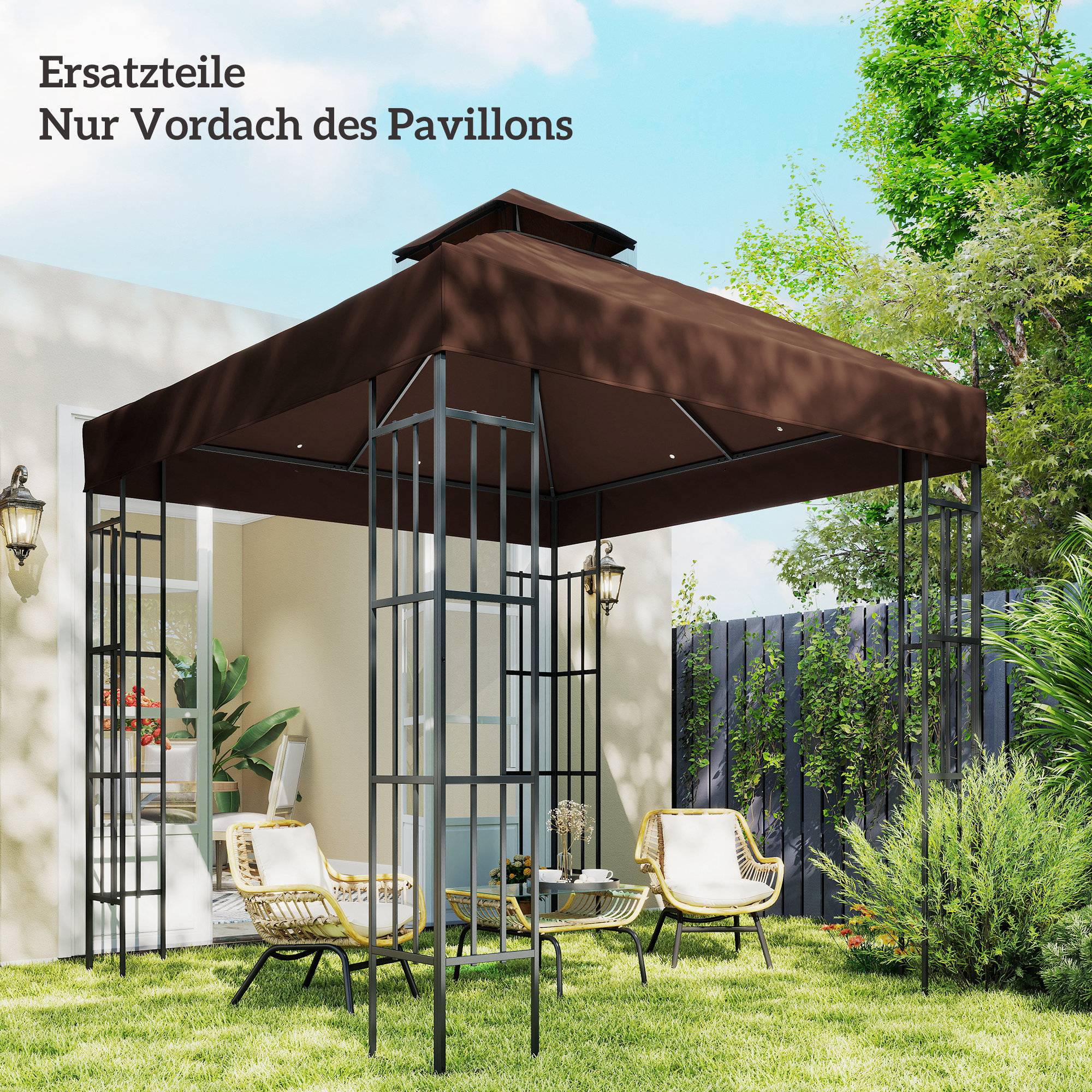 Toit remplacement pavillon 3x3 m bâche trous évacuation UPF30+ pare-soleil café - Image 9
