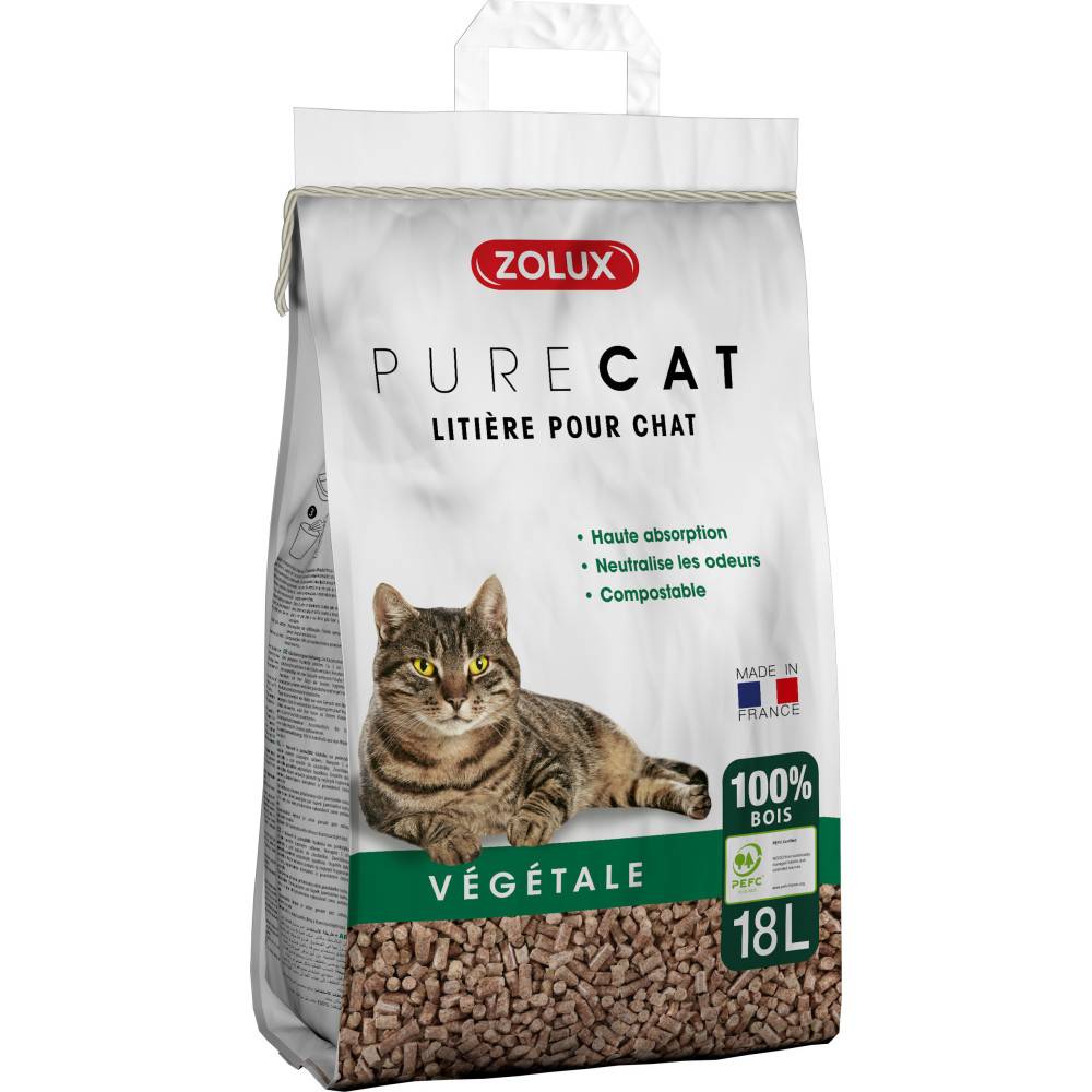 Zolux - zolux - Litière végétale granules de bois PureCat 18 L soit 12.5 kg pour chat - Image 1