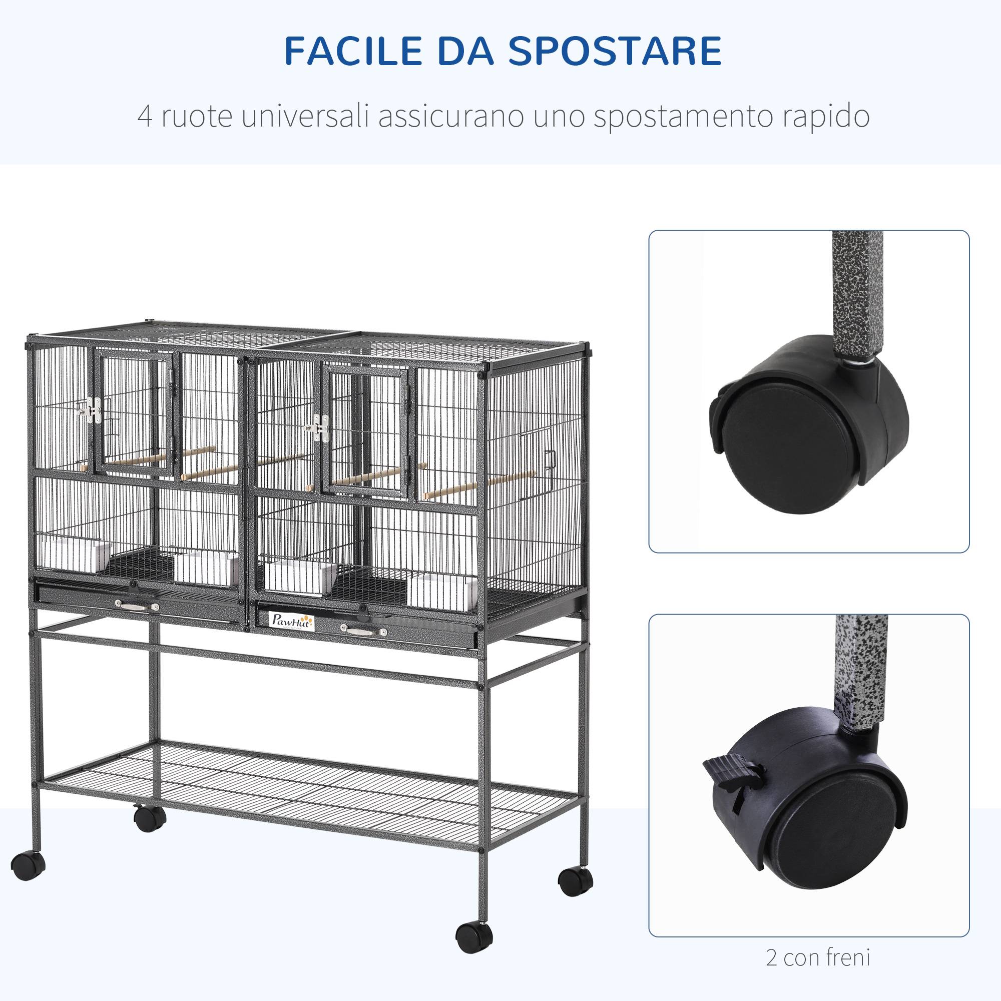 ComfortXL - Double cage oiseaux métal 95 x 45,5 x 102 cm noir gris sur roulettes avec séparation amovible - ComfortXL Outdoor Living - Image 8