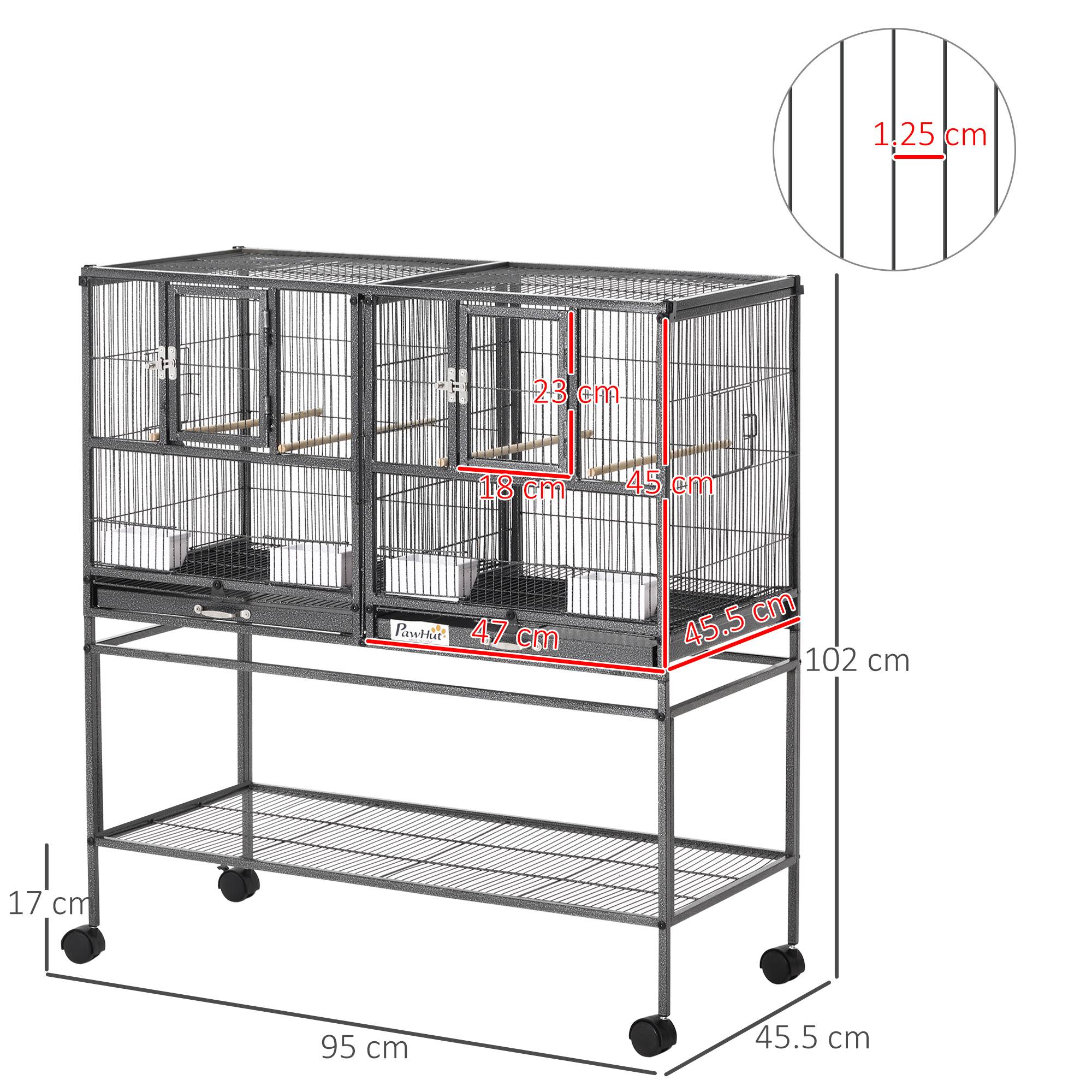ComfortXL - Double cage oiseaux métal 95 x 45,5 x 102 cm noir gris sur roulettes avec séparation amovible - ComfortXL Outdoor Living - Image 5