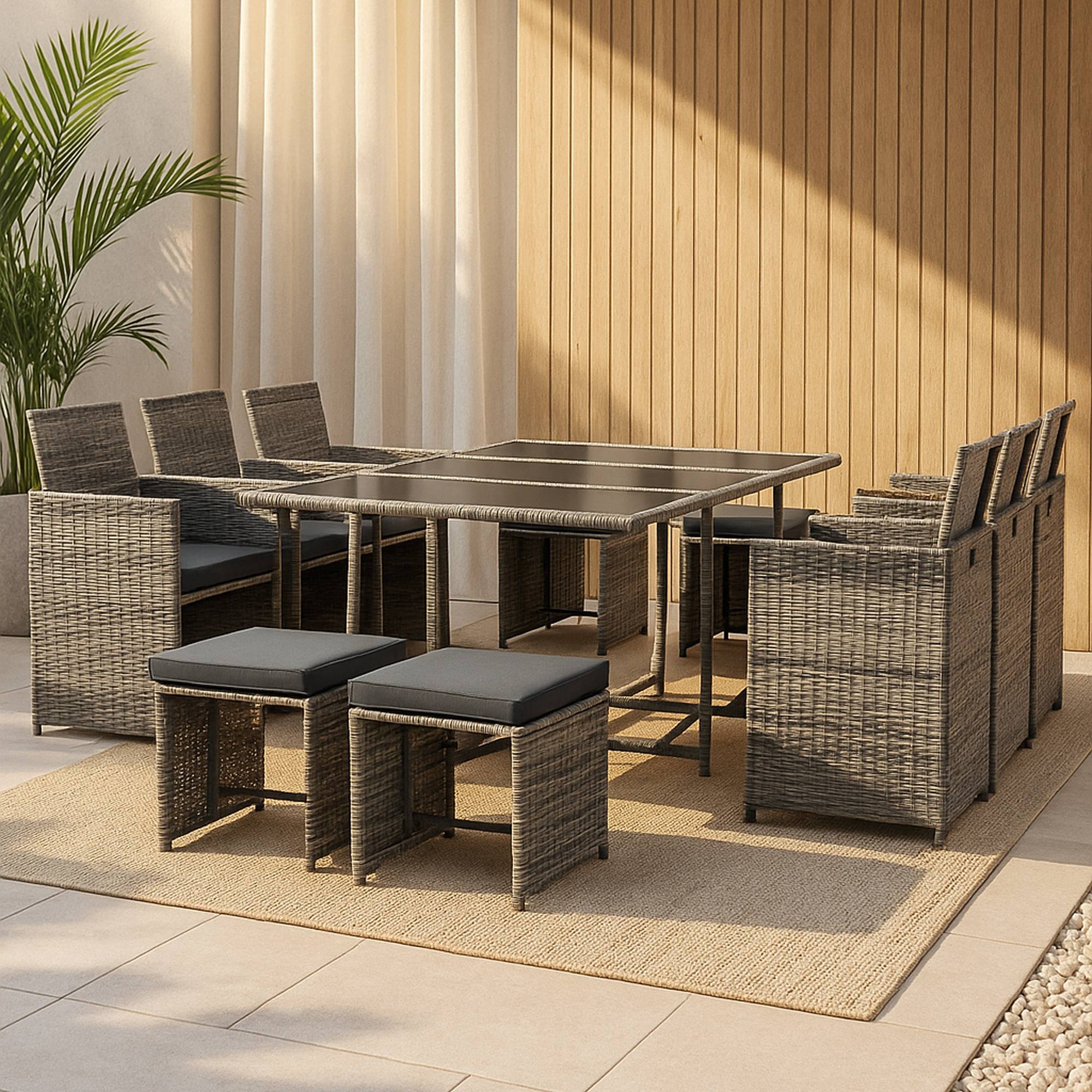 Salon de Jardin Laredo Acier Polyrotin Gris Chiné Coussins Gris Foncé [en.casa] - Image 9