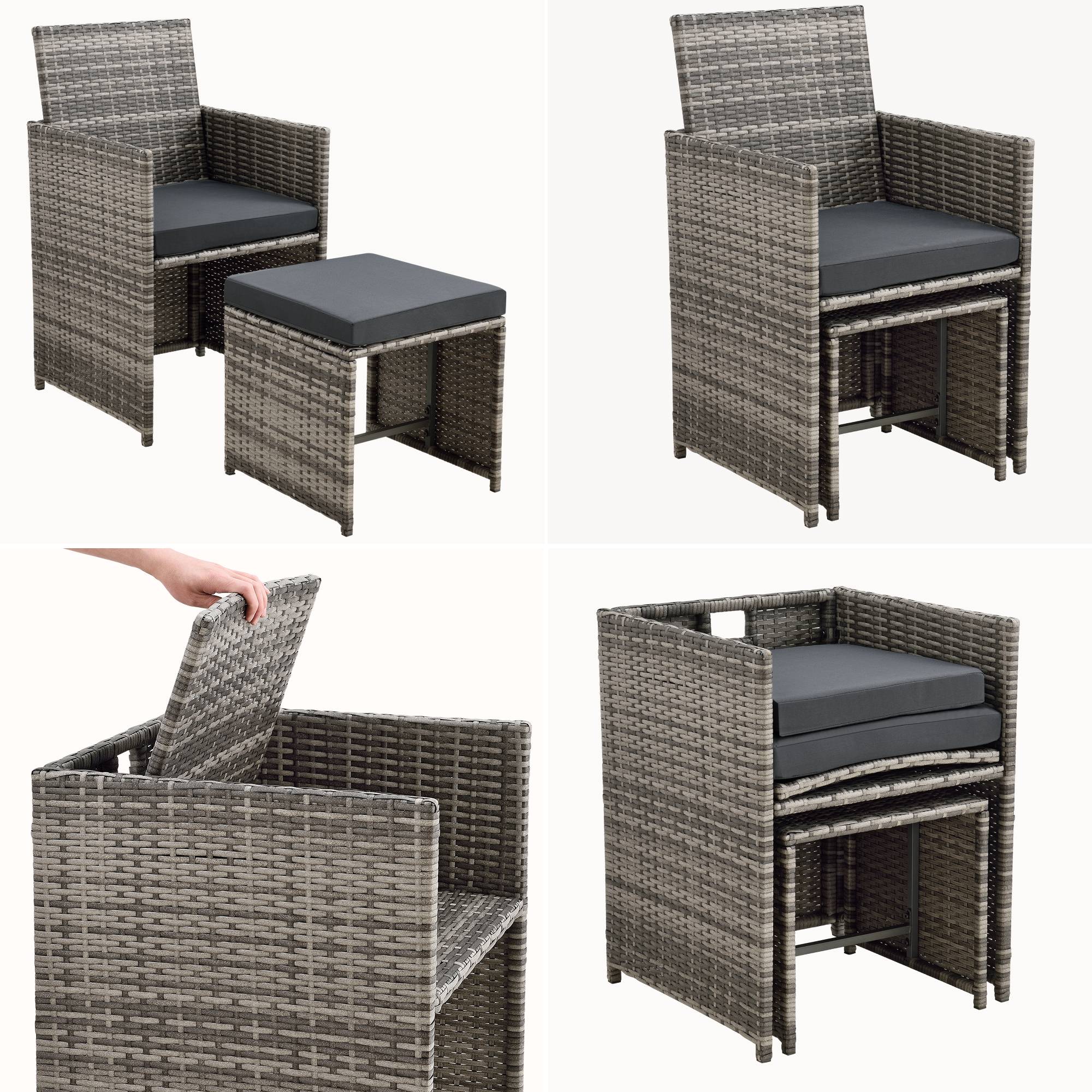 Salon de Jardin Laredo Acier Polyrotin Gris Chiné Coussins Gris Foncé [en.casa] - Image 6
