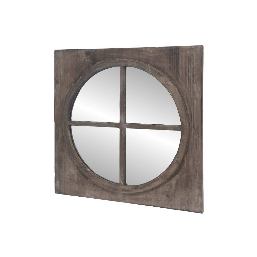 Miroir carré style fenêtre en bois marron 55 x 55 cm Chemin de campagne - Image 1