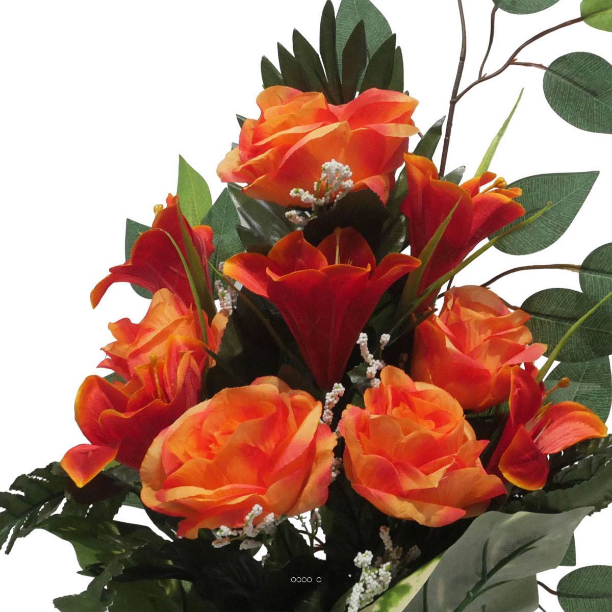 Artificielles - Vasque de Rose, Lys, Gypsophile et Ficus pour la toussaint Orange - couleur: Orange - Image 3