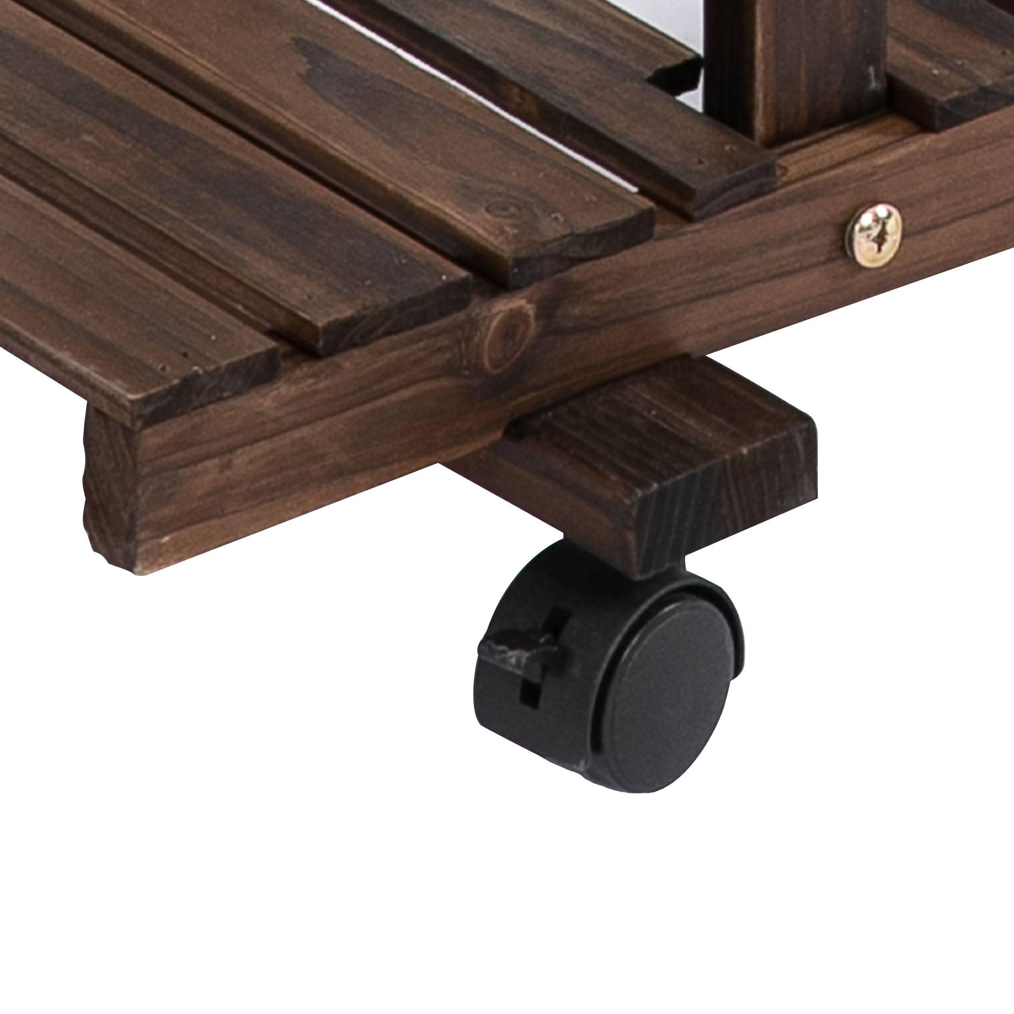 Étagère à fleurs bois sapin pour terrasse 6 tablettes avec 4 roulettes 123x33x80cm marron - ComfortXL Outdoor Living - Image 10