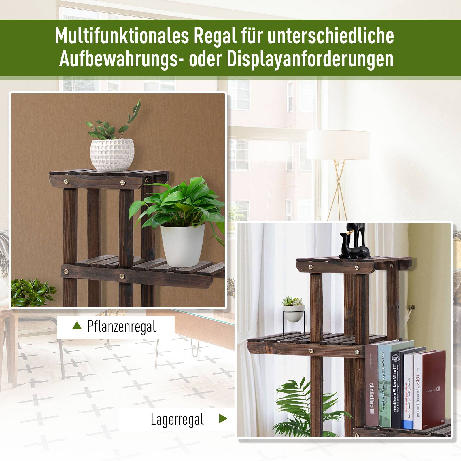 Étagère à fleurs bois sapin pour terrasse 6 tablettes avec 4 roulettes 123x33x80cm marron - ComfortXL Outdoor Living - Image 9