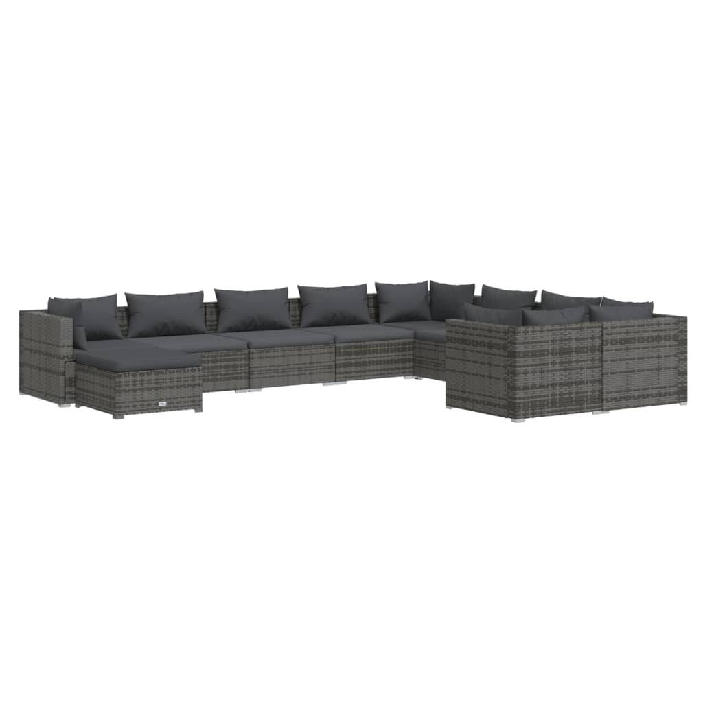 Helloshop26 - Salon de jardin meuble d'extérieur ensemble de mobilier 10 pièces avec coussins résine tressée gris - Image 1